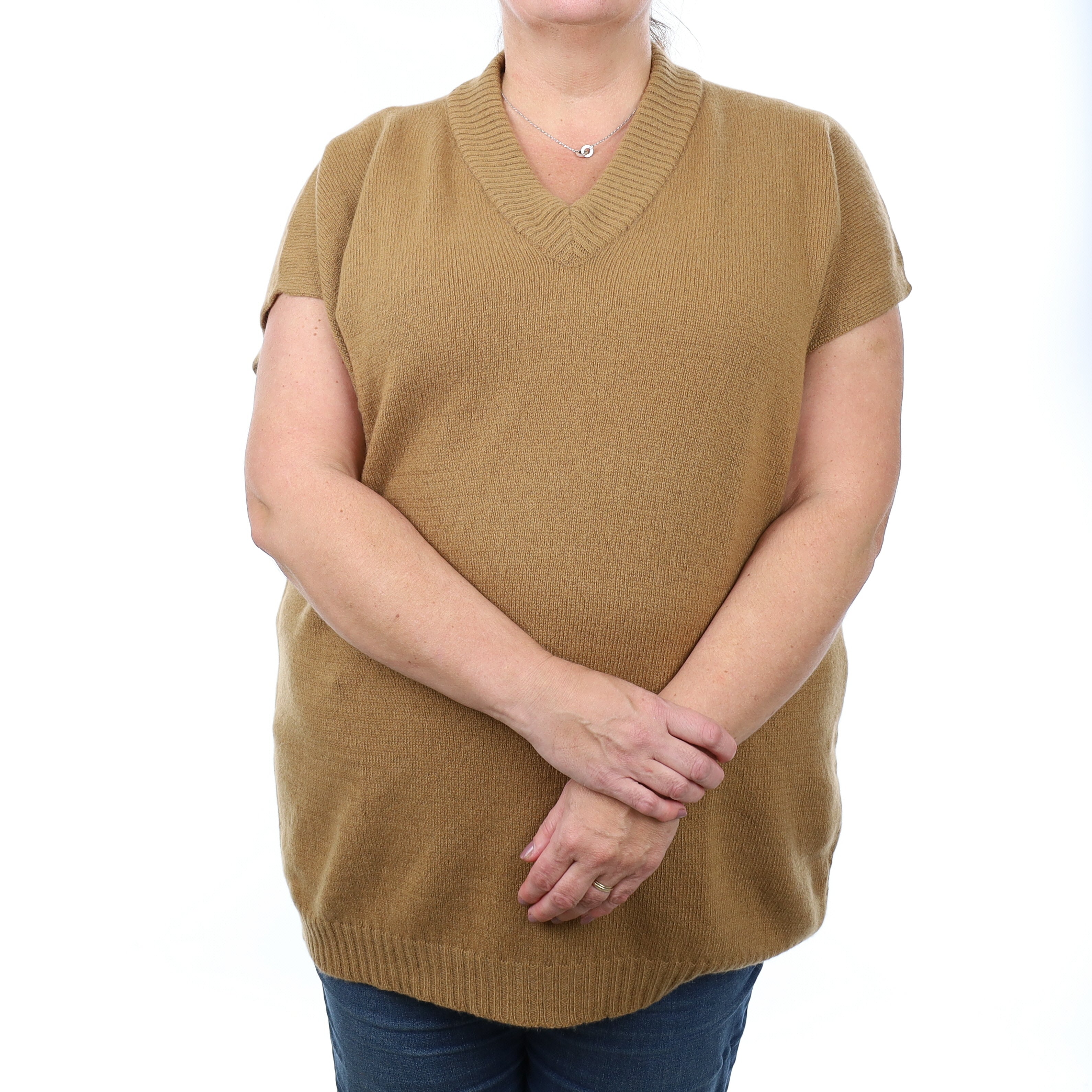 Brand New Scottish Toffee Brown Cashmere V Neck Slouchy Tank Top Extra Large