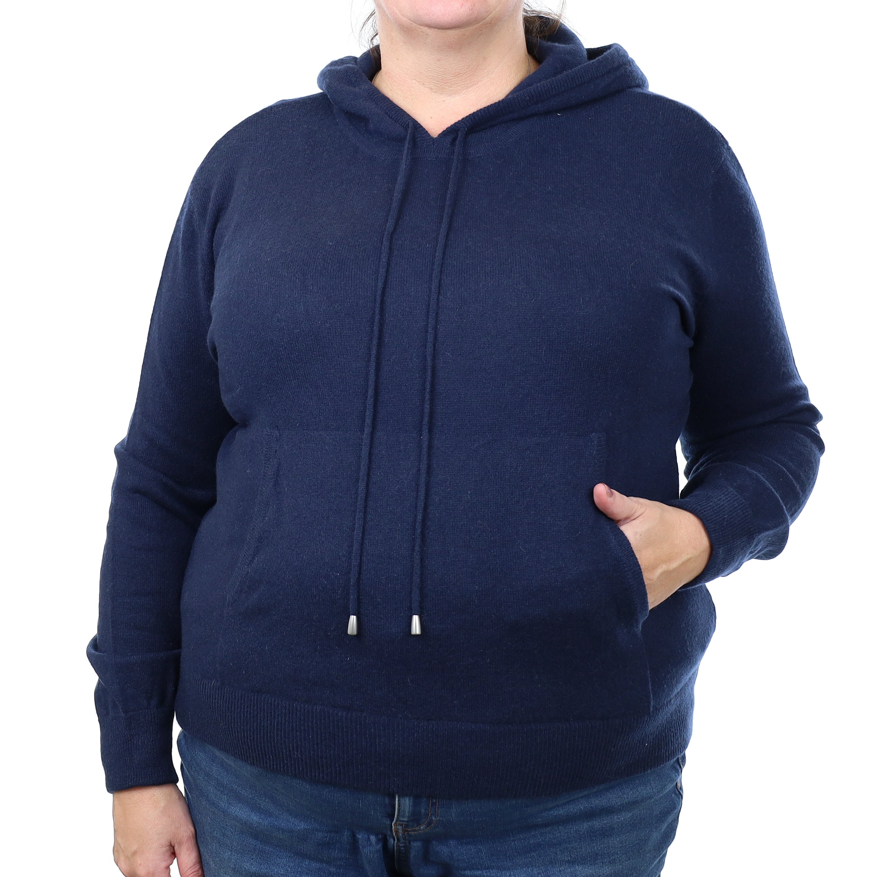 Navy Cashmere Hoodie Jumper with Pocket Extra Large