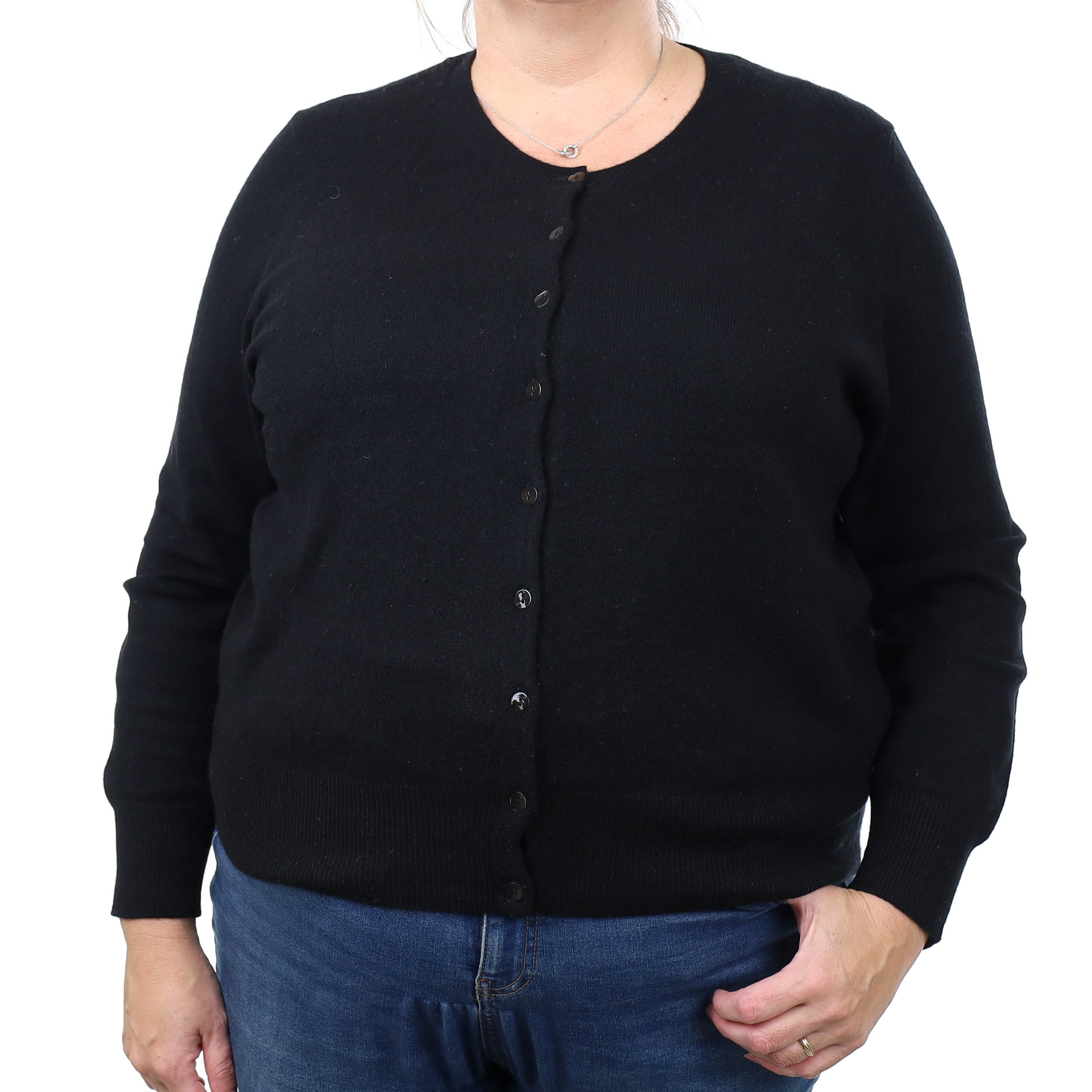 Black Cashmere Crew Neck Cardigan Extra Large