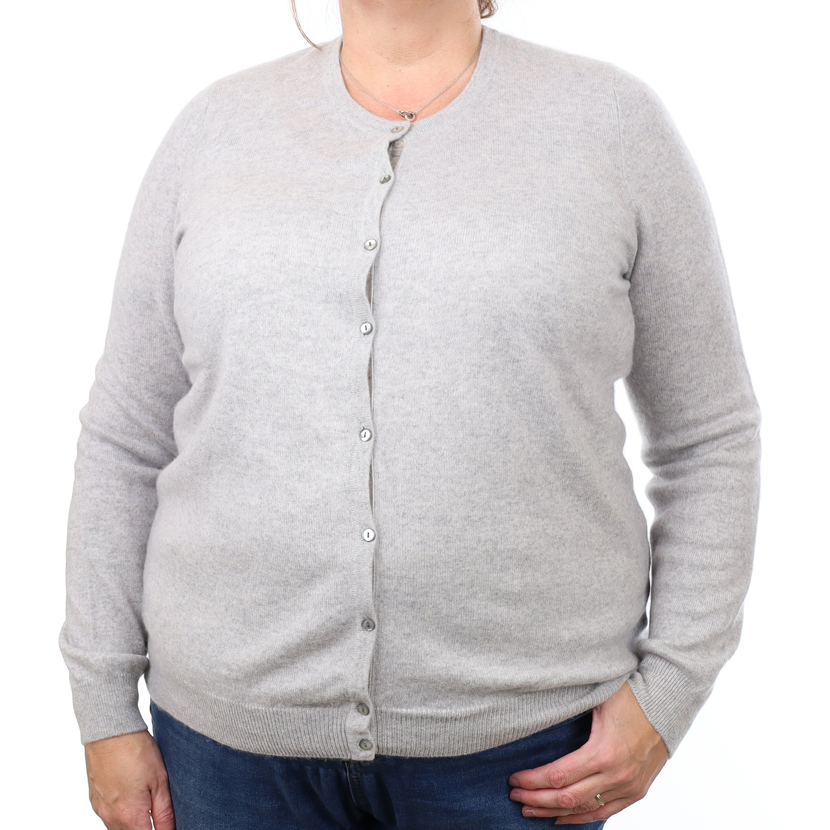 Mist Grey Cashmere Crew Neck Cardigan Extra Large