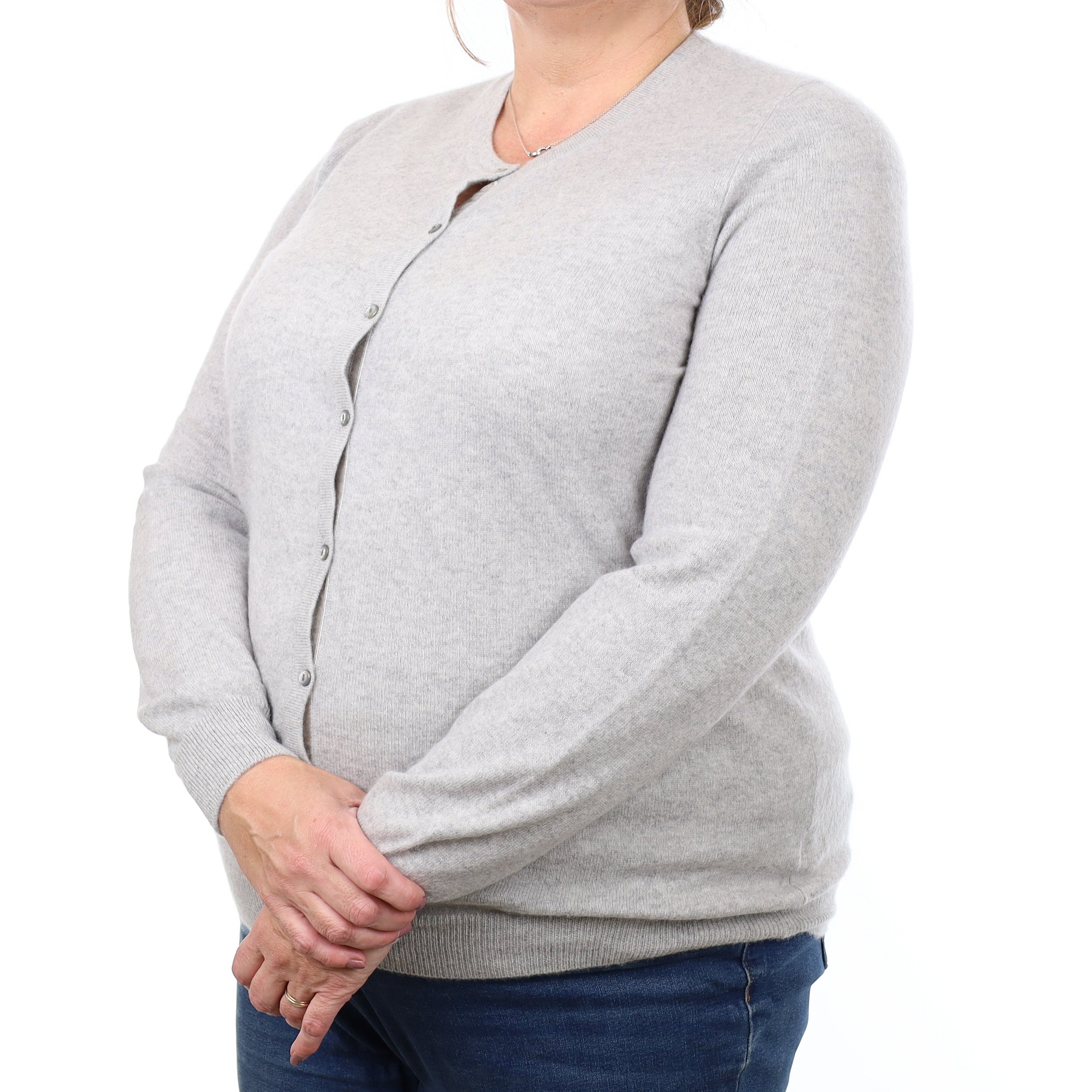 Mist Grey Cashmere Crew Neck Cardigan Extra Large