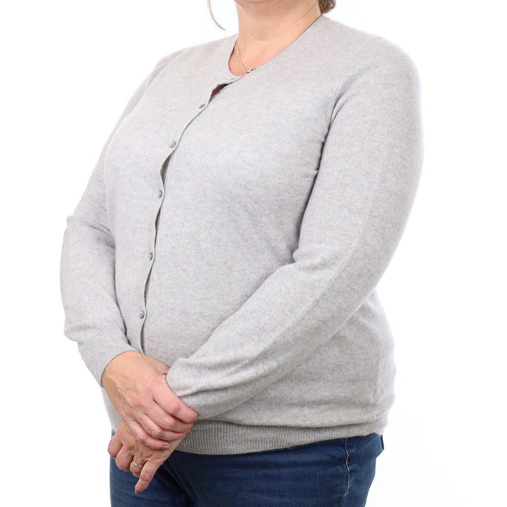 Mist Grey Cashmere Crew Neck Cardigan Extra Large