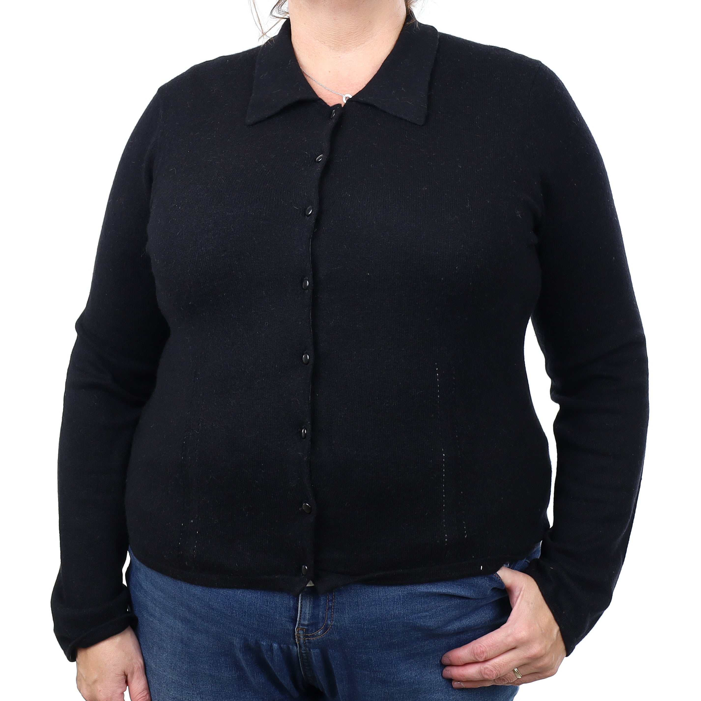 Black Cashmere Collared Cardigan Extra Large