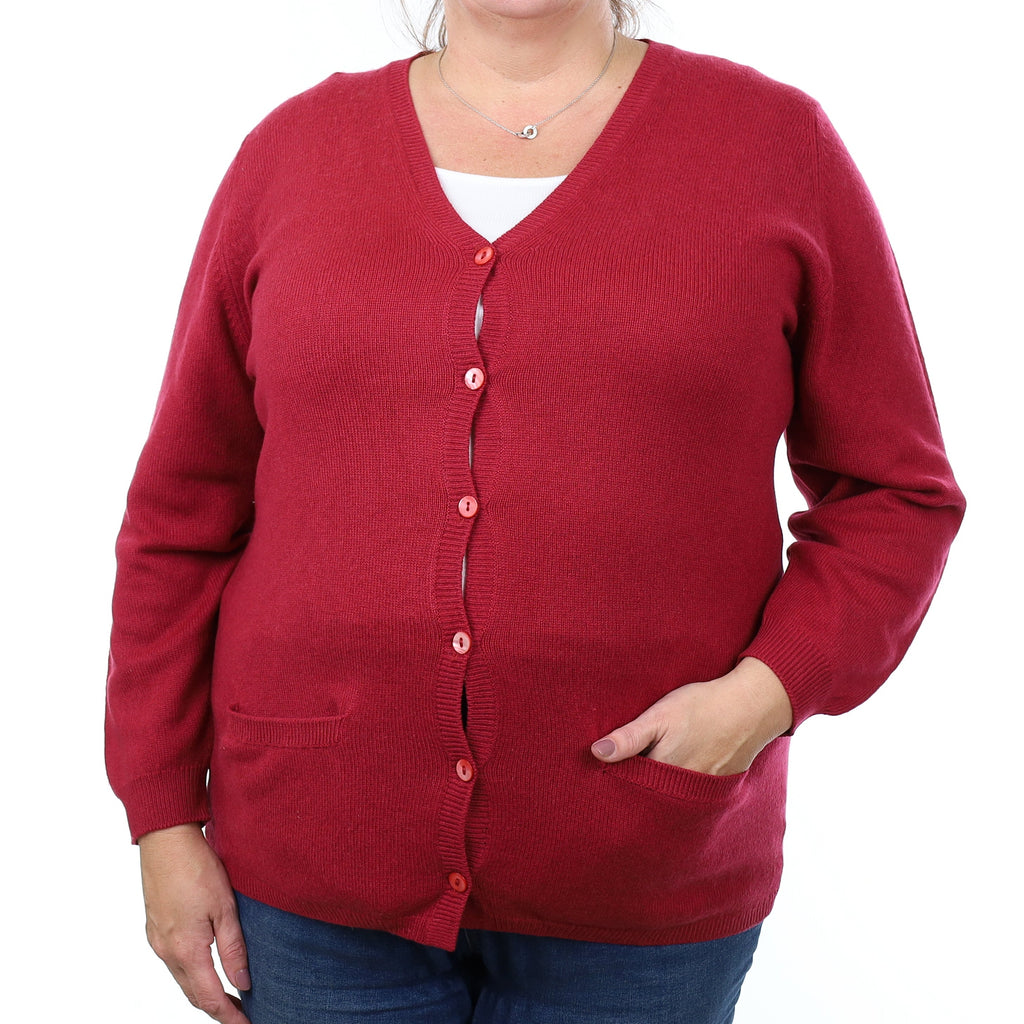 Sherry Red Cashmere Longline V Neck Cardigan with Pockets Extra Large