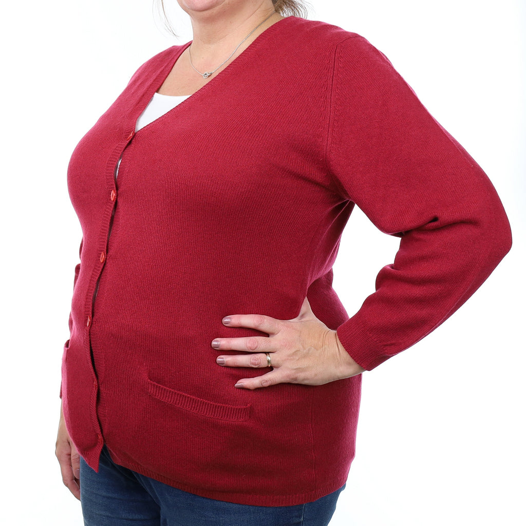 Sherry Red Cashmere Longline V Neck Cardigan with Pockets Extra Large