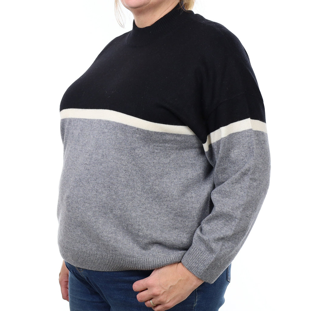 Grey and Black Cashmere Boxy Turtle Neck Jumper Extra Large