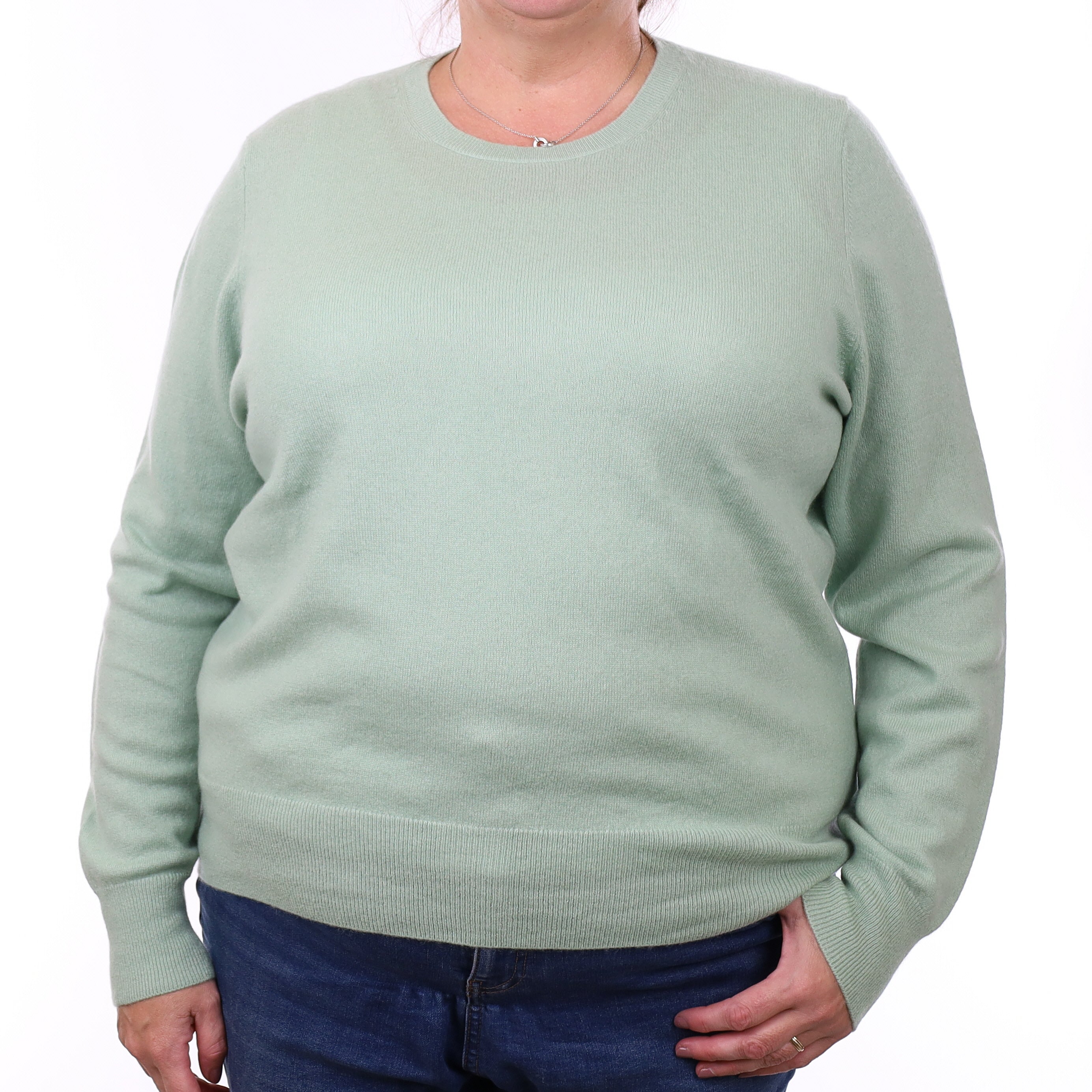 Hazy Green Cashmere Crew Neck Jumper Extra Extra Large