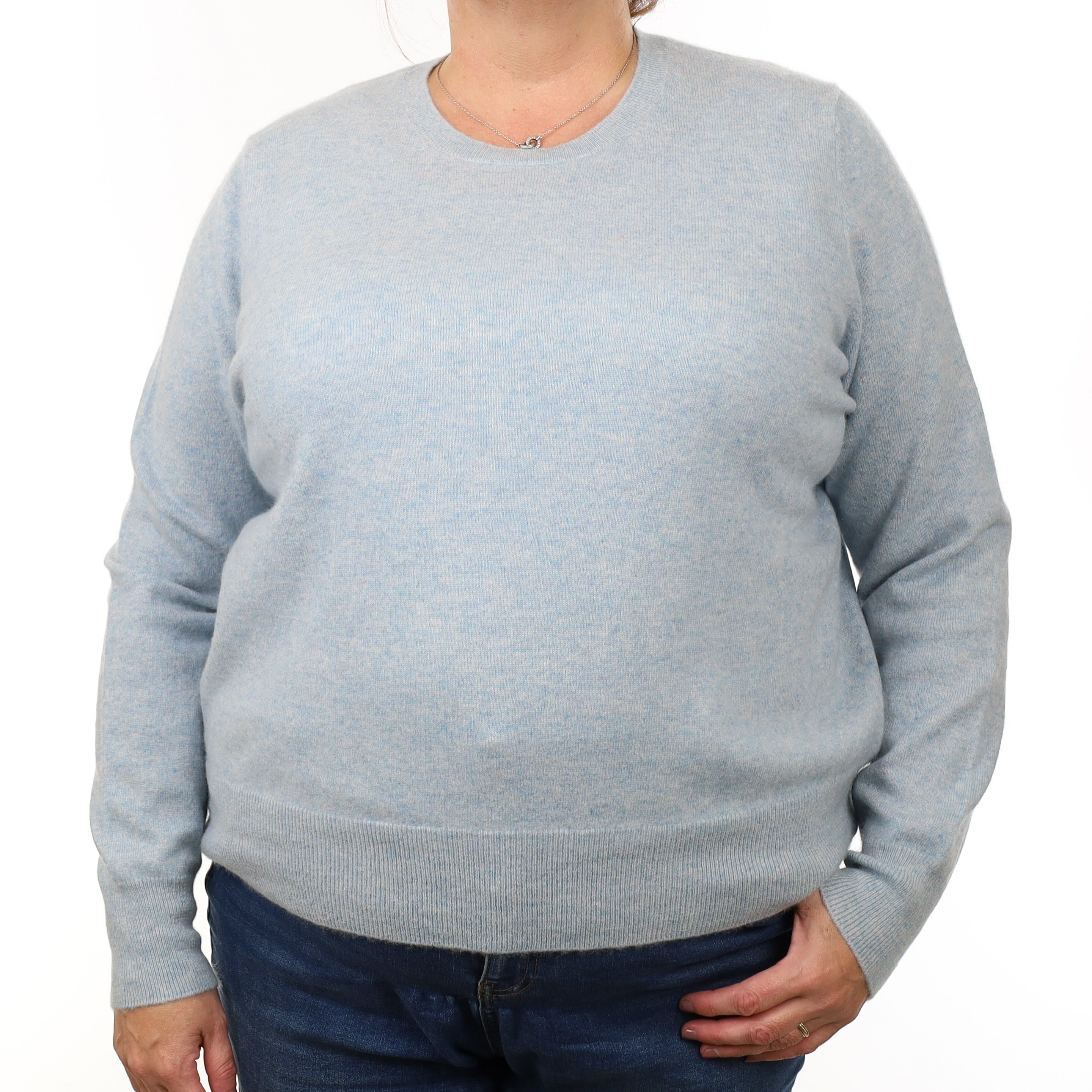 Opal Blue Marl Cashmere Crew Neck Jumper Extra Large