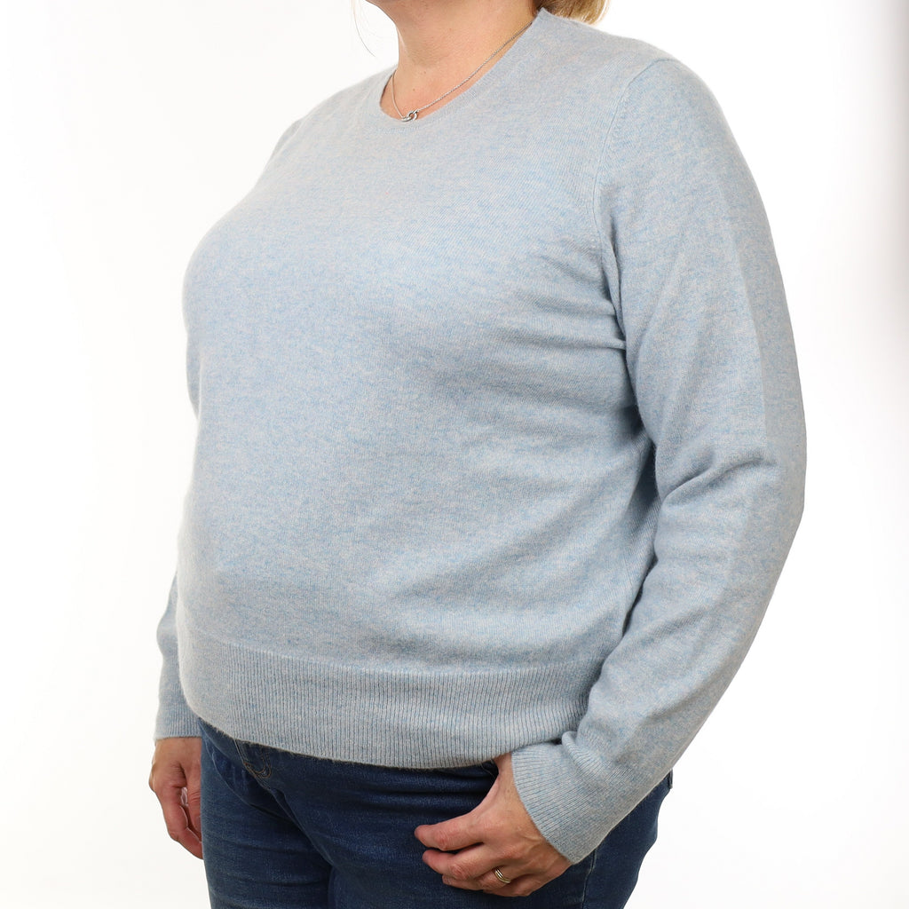Opal Blue Marl Cashmere Crew Neck Jumper Extra Large