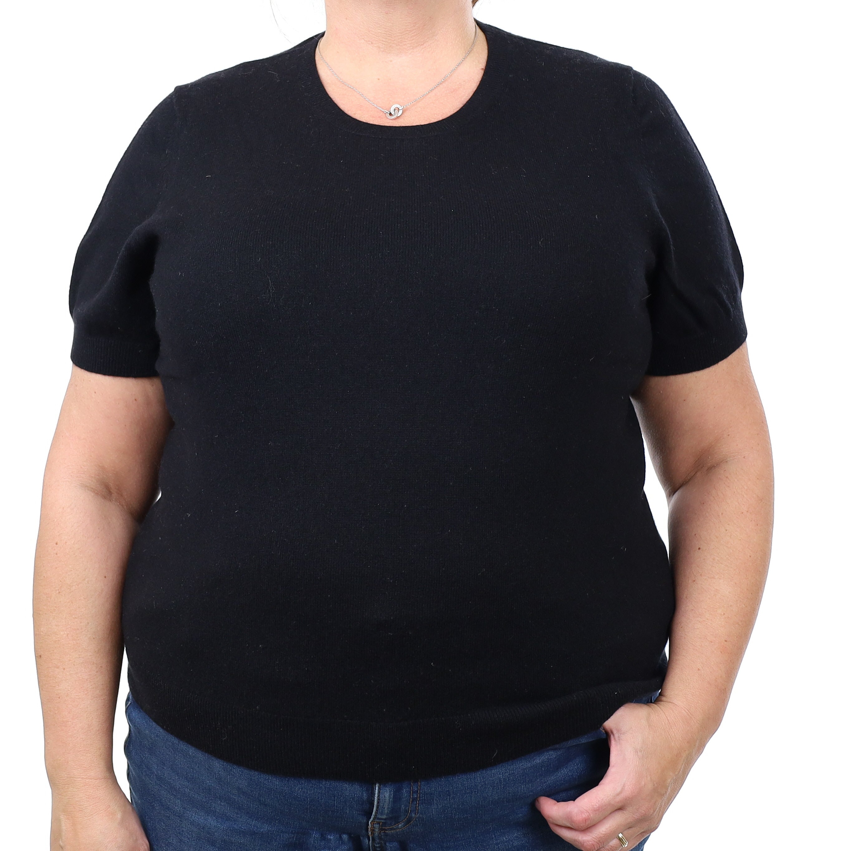 Black Cashmere Short Sleeved Crew Neck Jumper Extra Large