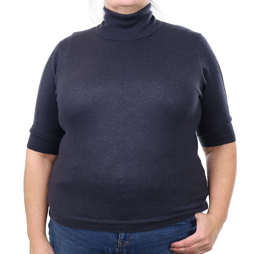 Brand New Scottish Graphite Grey Cashmere Short Sleeved Polo Neck Jumper Extra Large