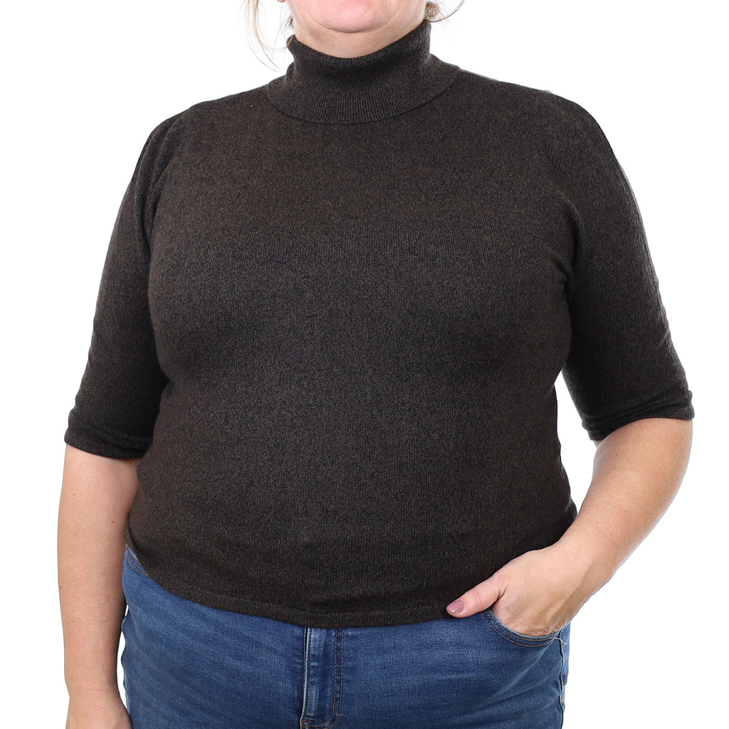 Peppercorn Brown Cashmere Short Sleeved Polo Neck Jumper Extra Large