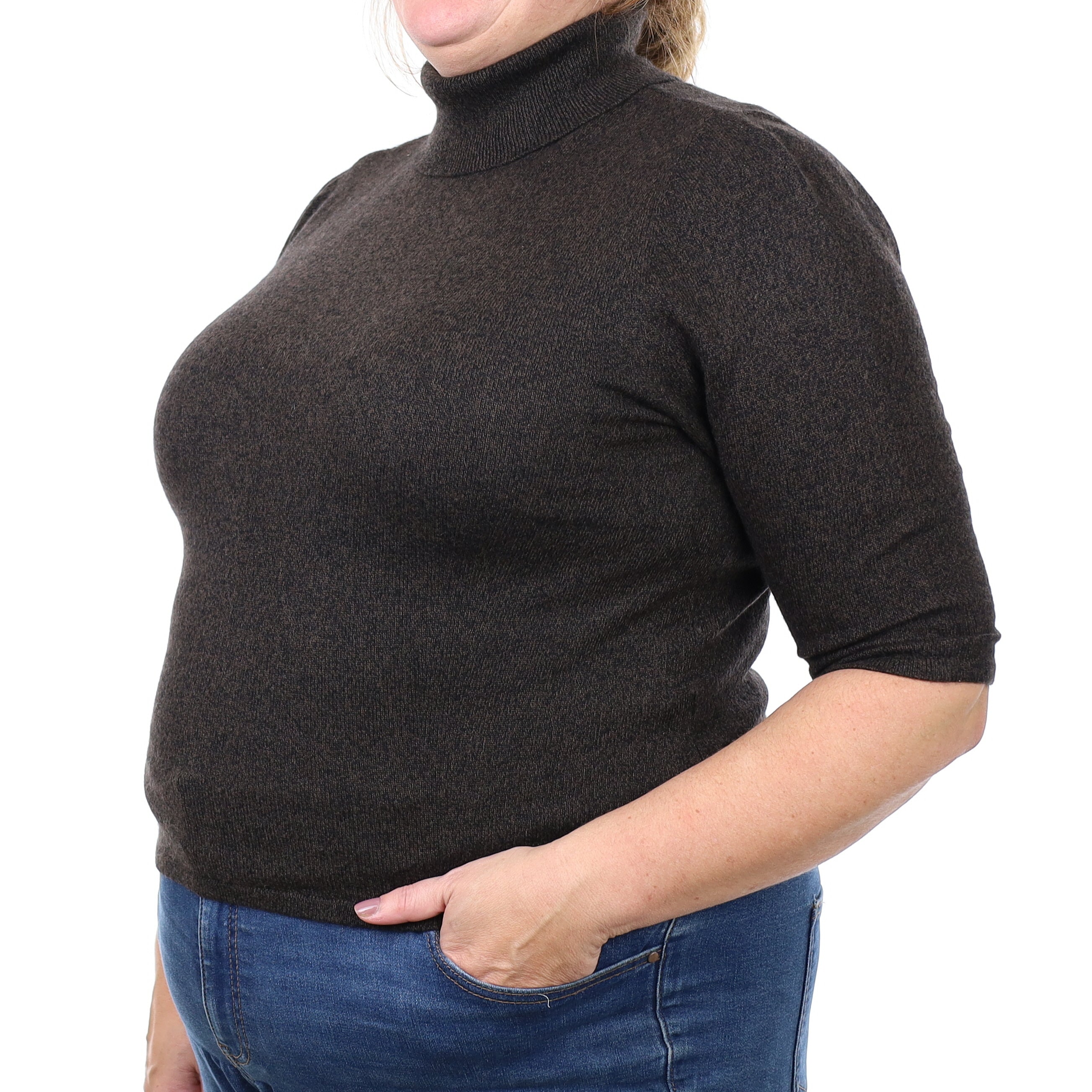 Peppercorn Brown Cashmere Short Sleeved Polo Neck Jumper Extra Large