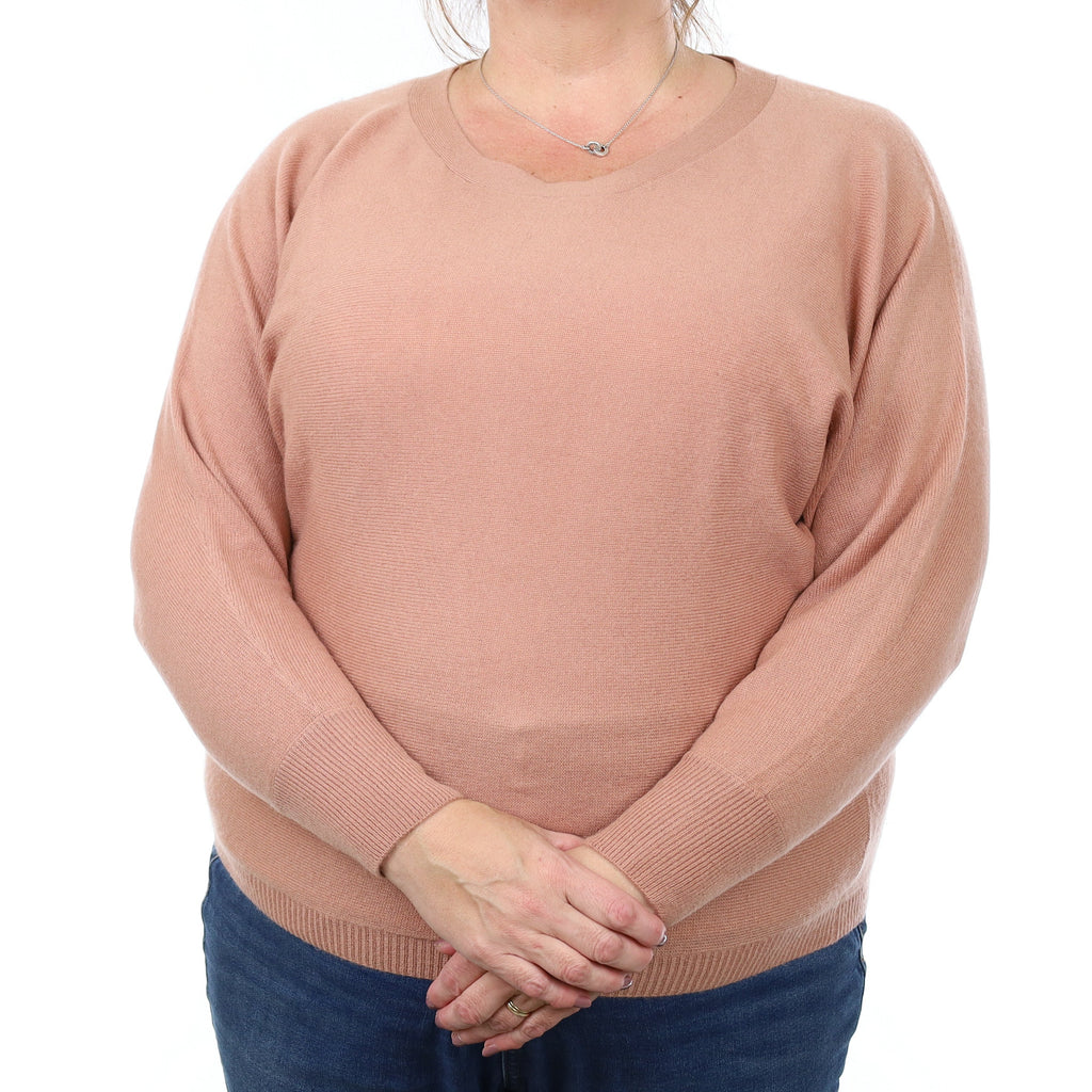 Dusty Rose Pink Cashmere Batwing Crew Neck Jumper Extra Large