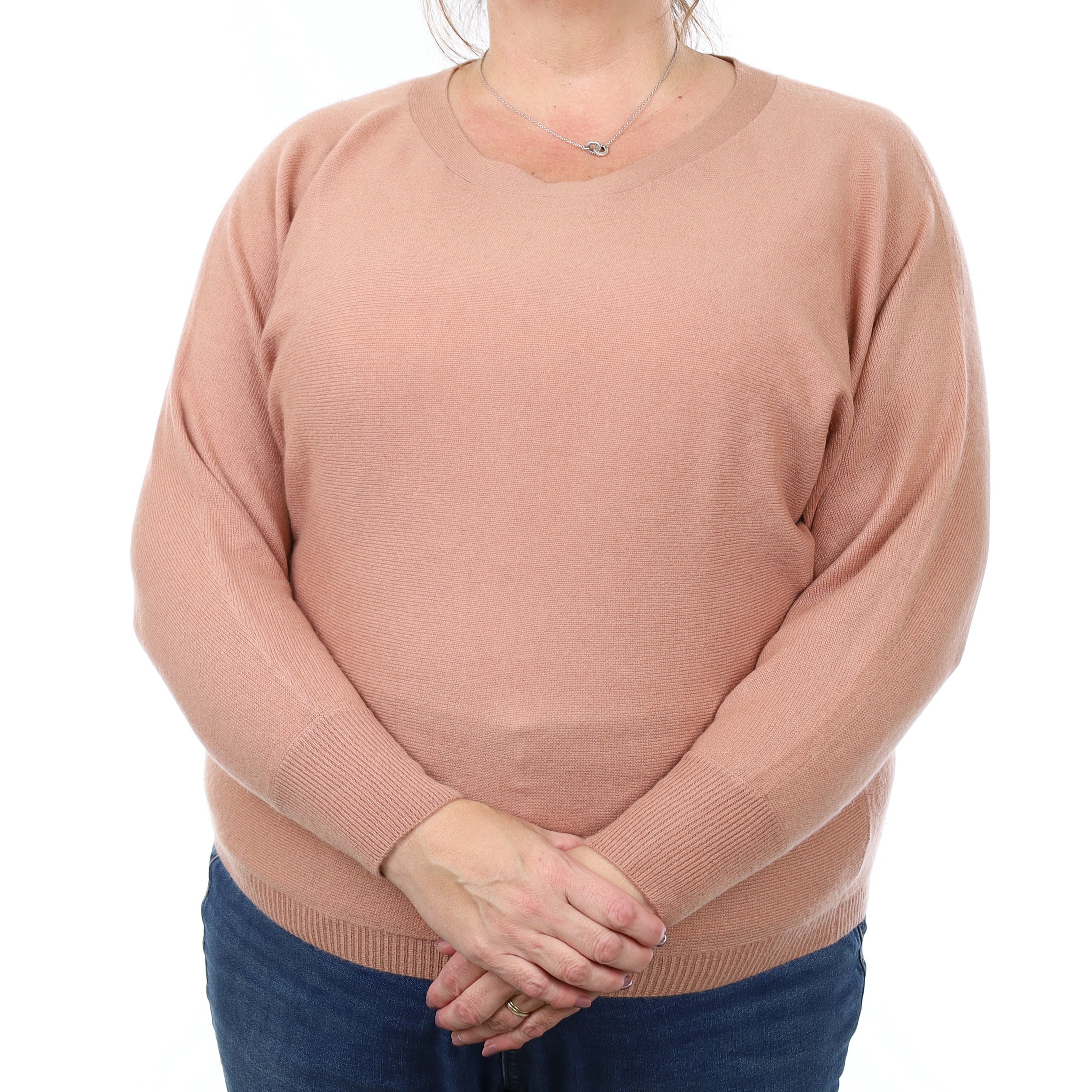 Dusty Rose Pink Cashmere Batwing Crew Neck Jumper Extra Large