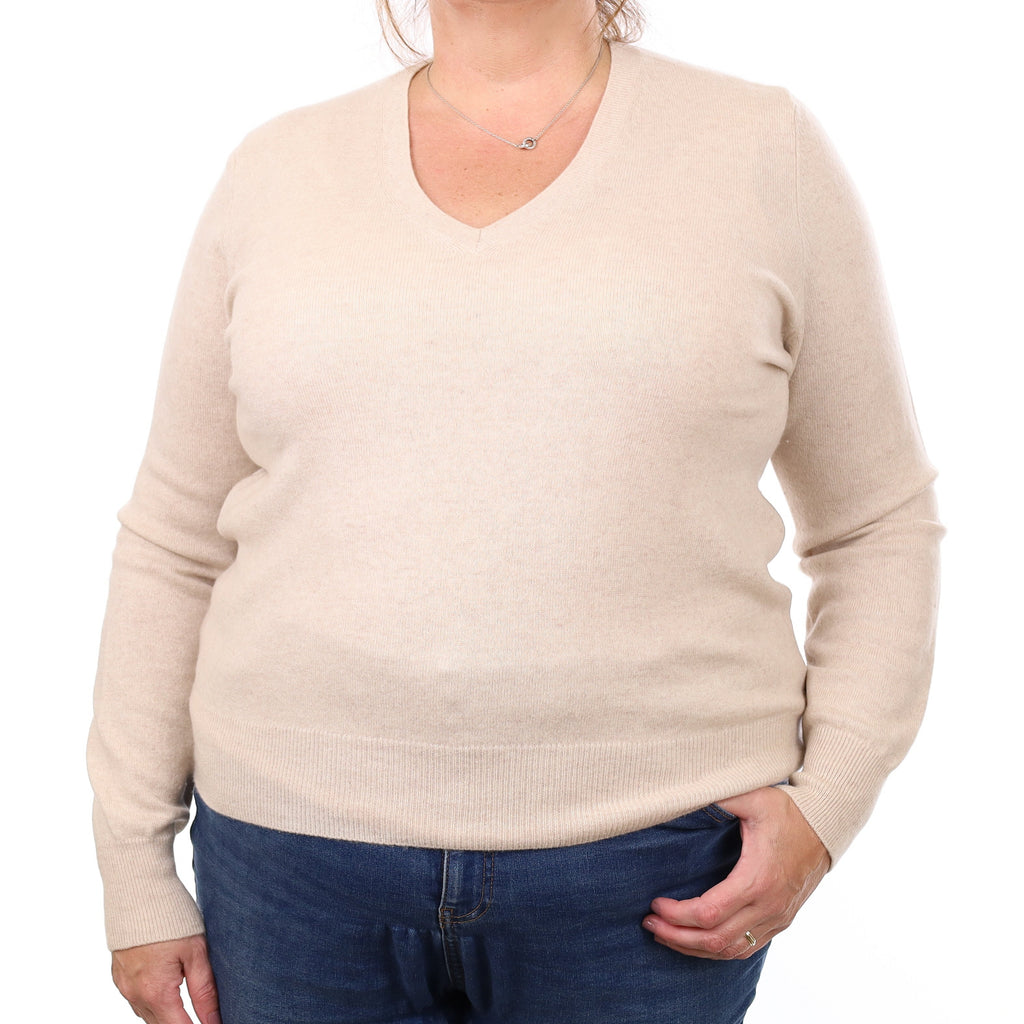Oatmeal Cashmere V Neck Jumper Extra Large