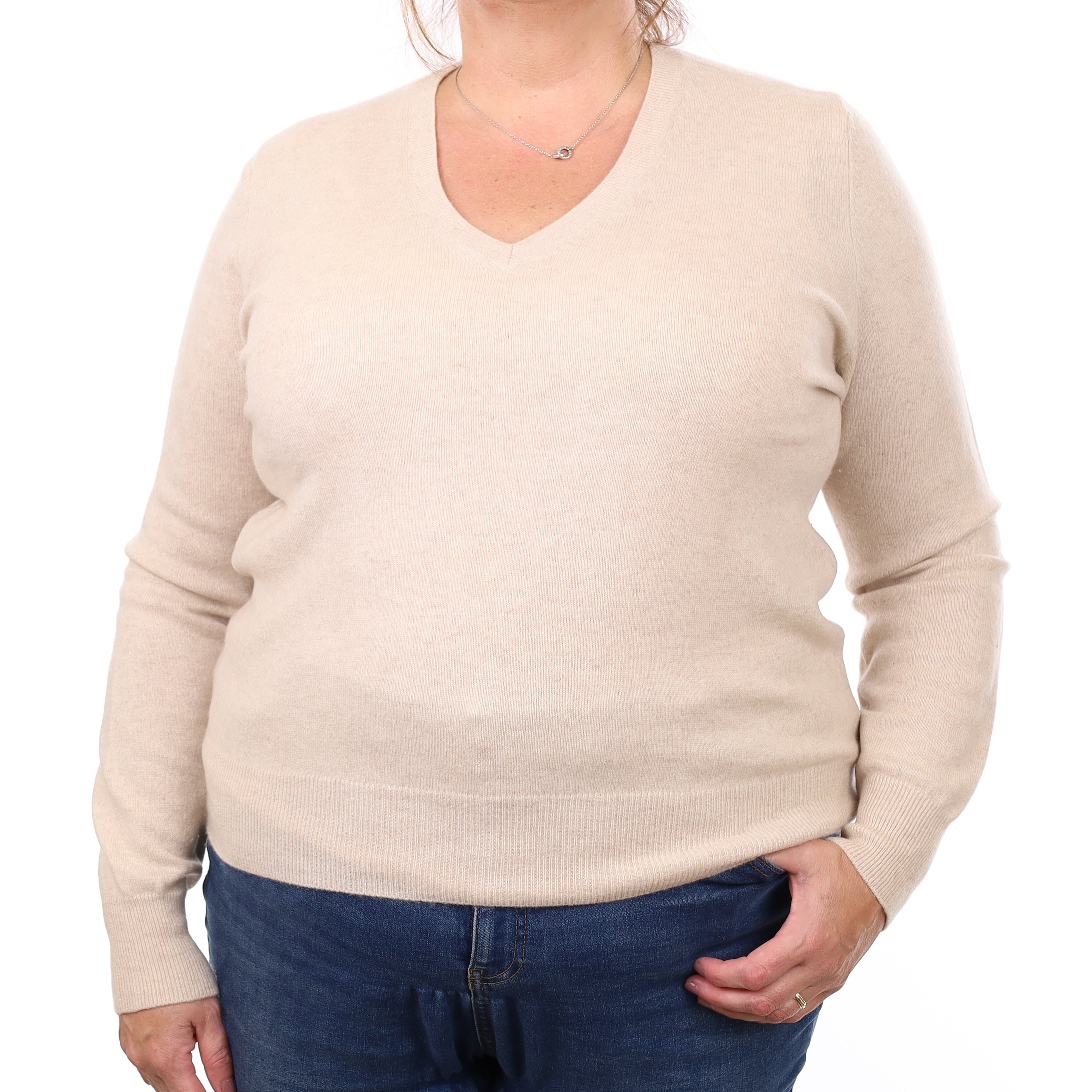 Oatmeal Cashmere V Neck Jumper Extra Large