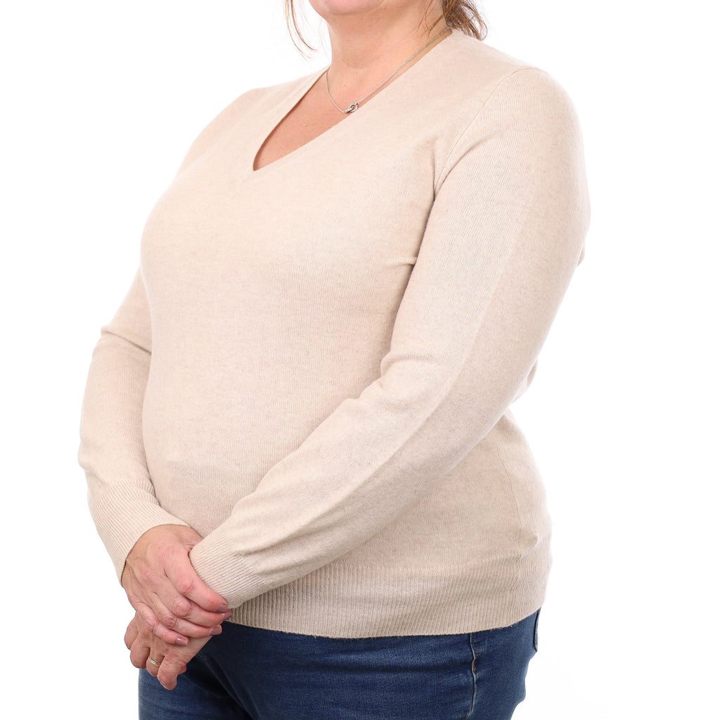 Oatmeal Cashmere V Neck Jumper Extra Large