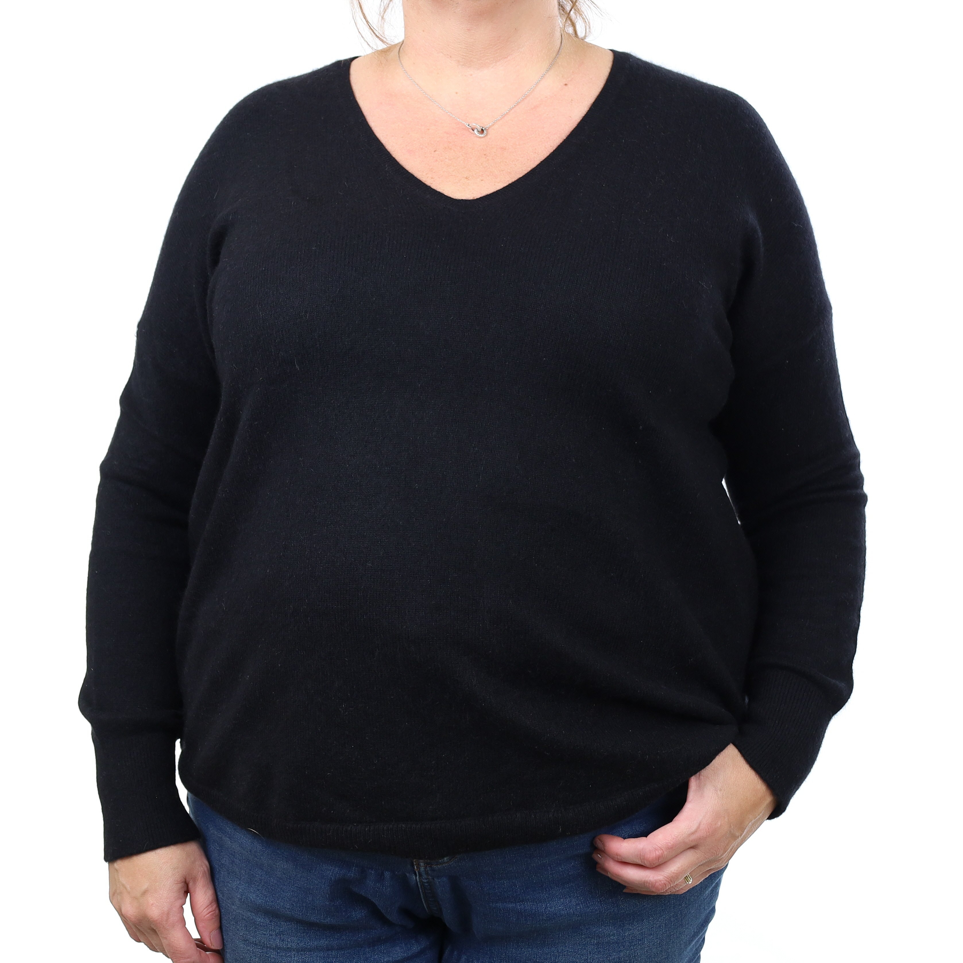 The White Company Black Cashmere V Neck Jumper Extra Large