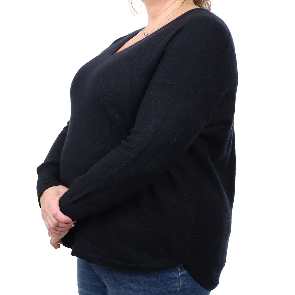 The White Company Black Cashmere V Neck Jumper Extra Large