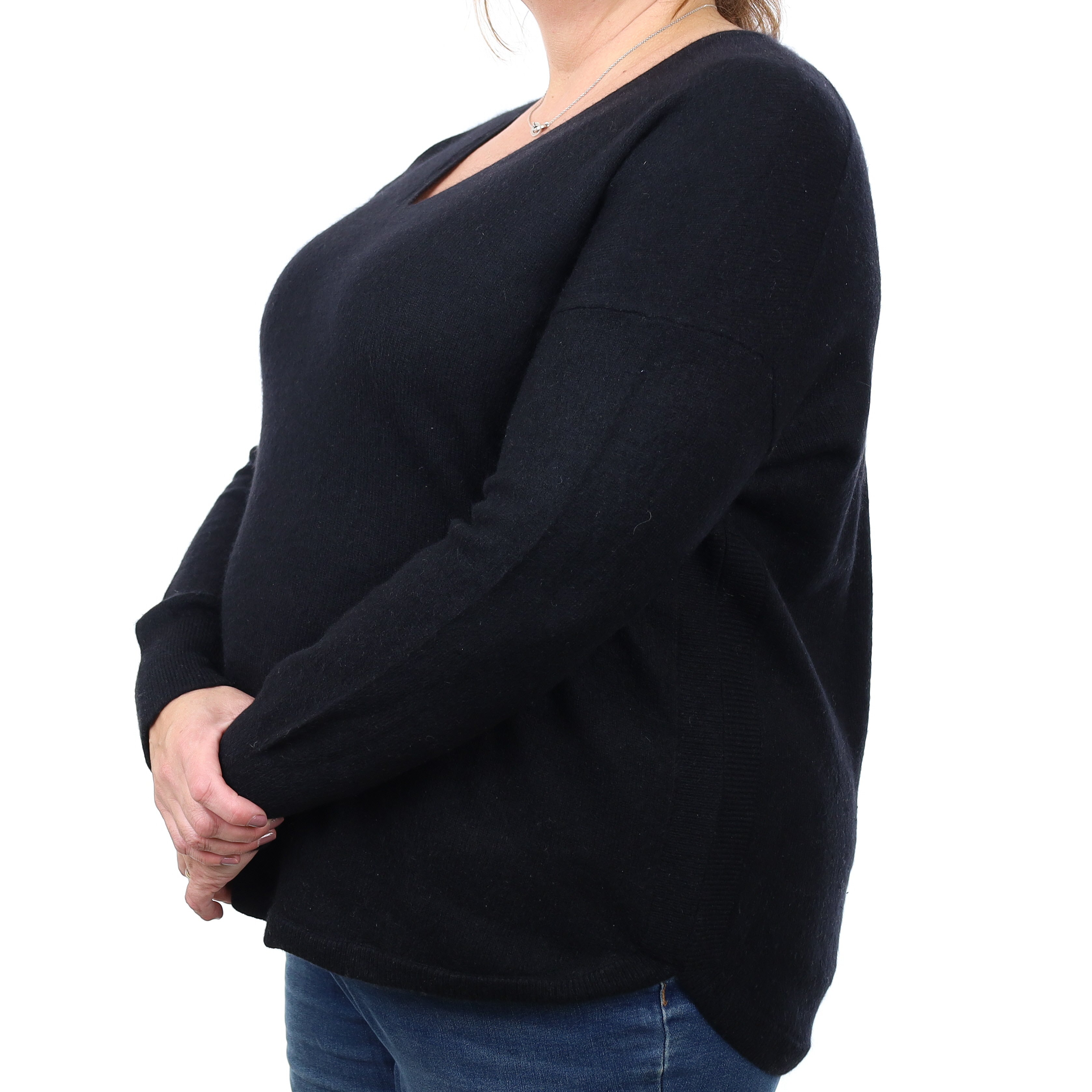 The White Company Black Cashmere V Neck Jumper Extra Large
