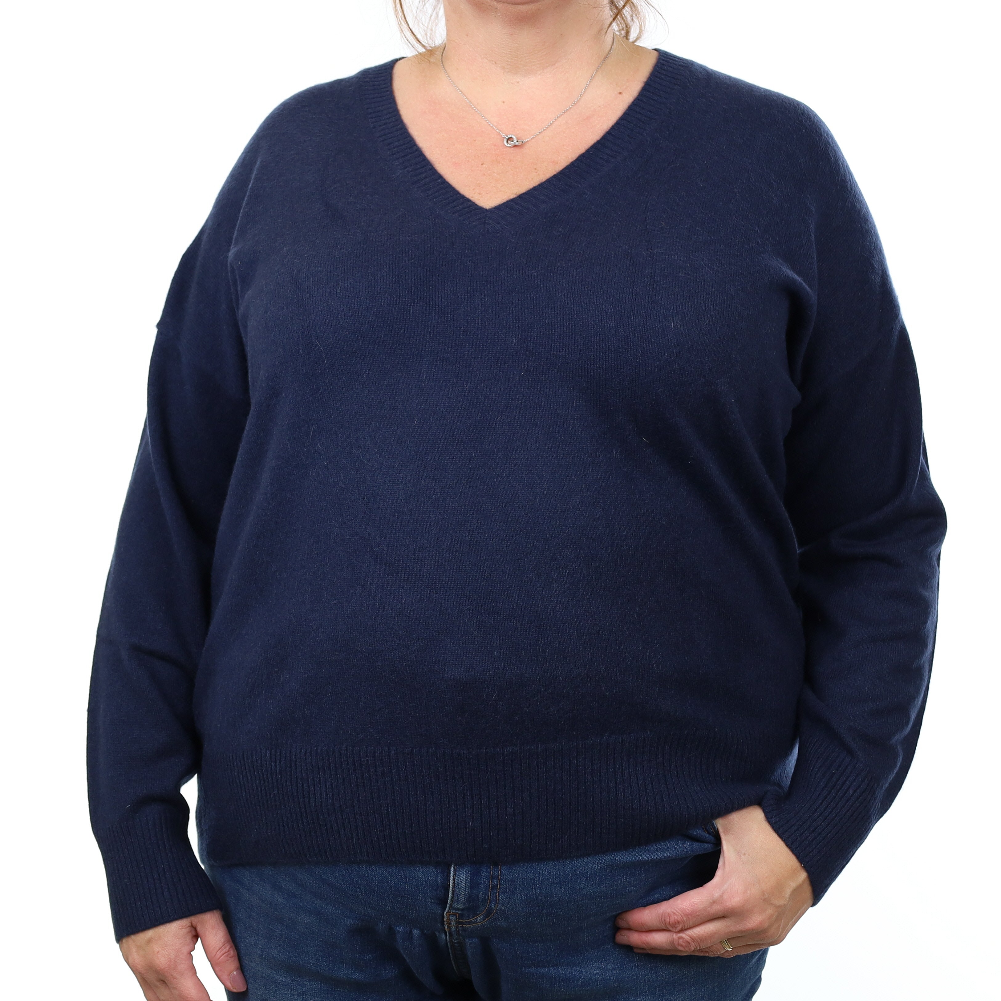 Navy Cashmere V Neck Jumper Extra Large