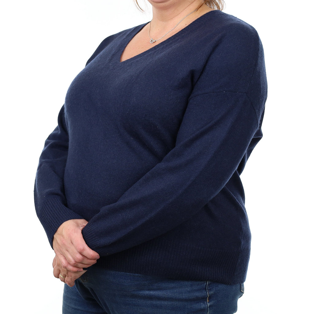 Navy Cashmere V Neck Jumper Extra Large