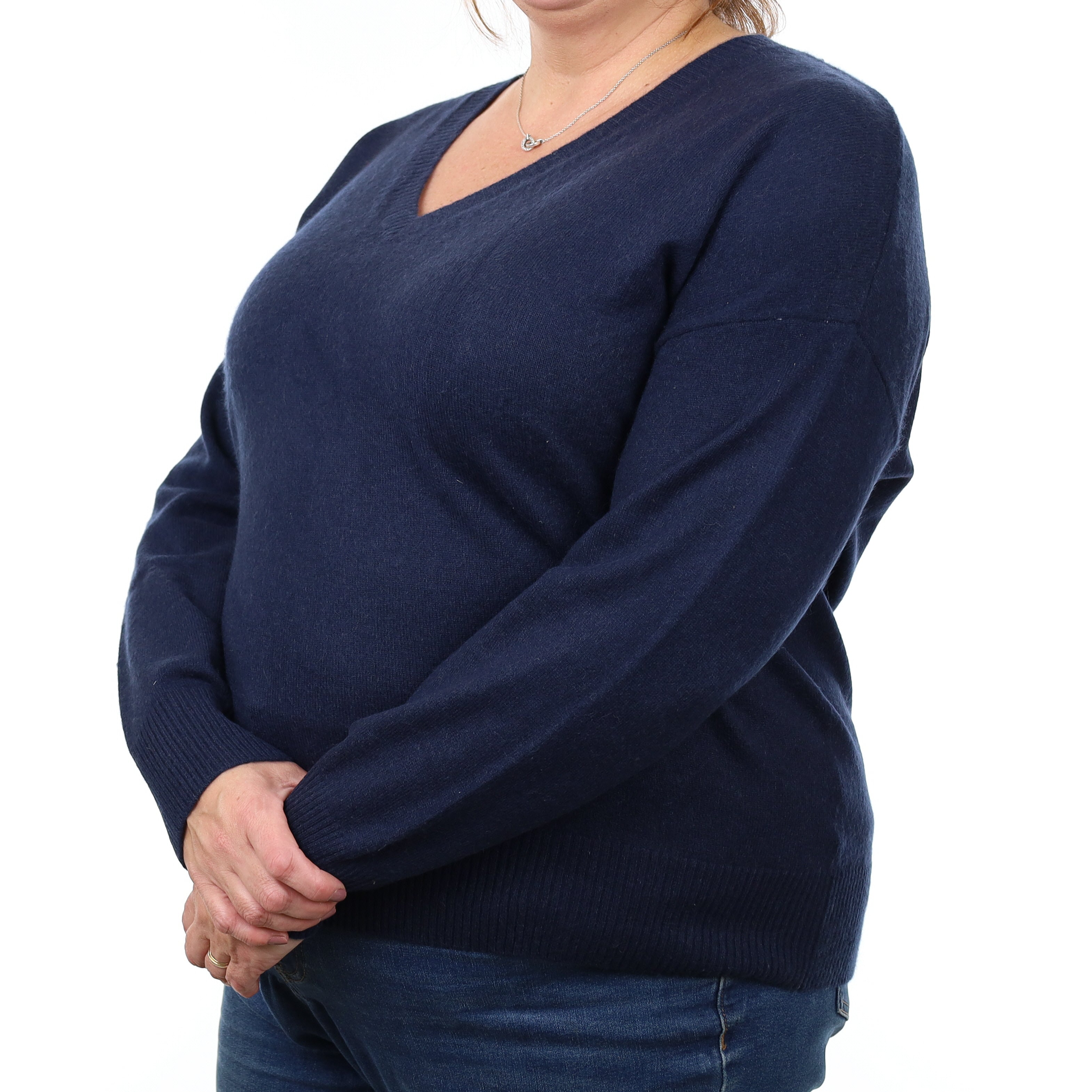 Navy Cashmere V Neck Jumper Extra Large