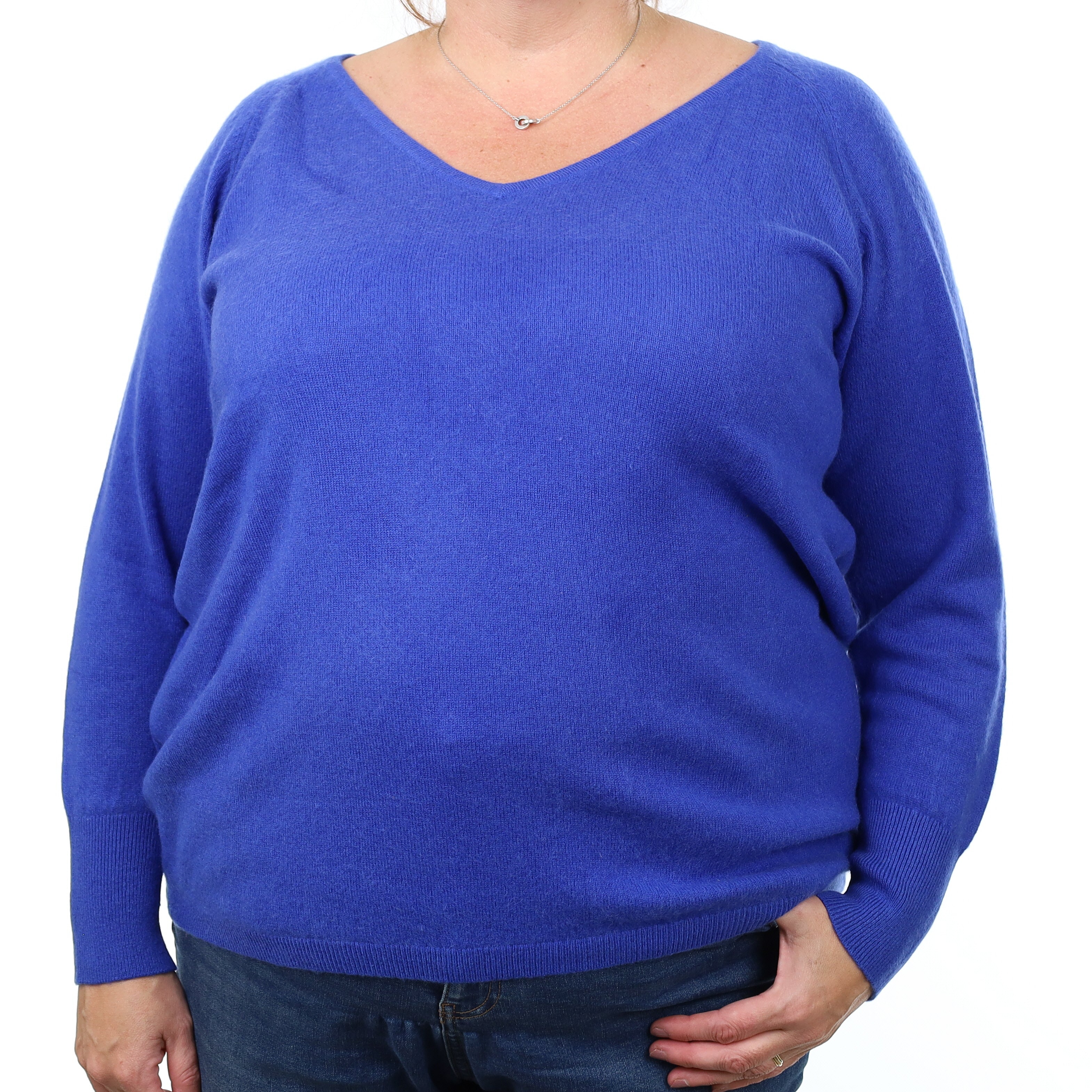 Electric Blue Cashmere V Neck Jumper Extra Large