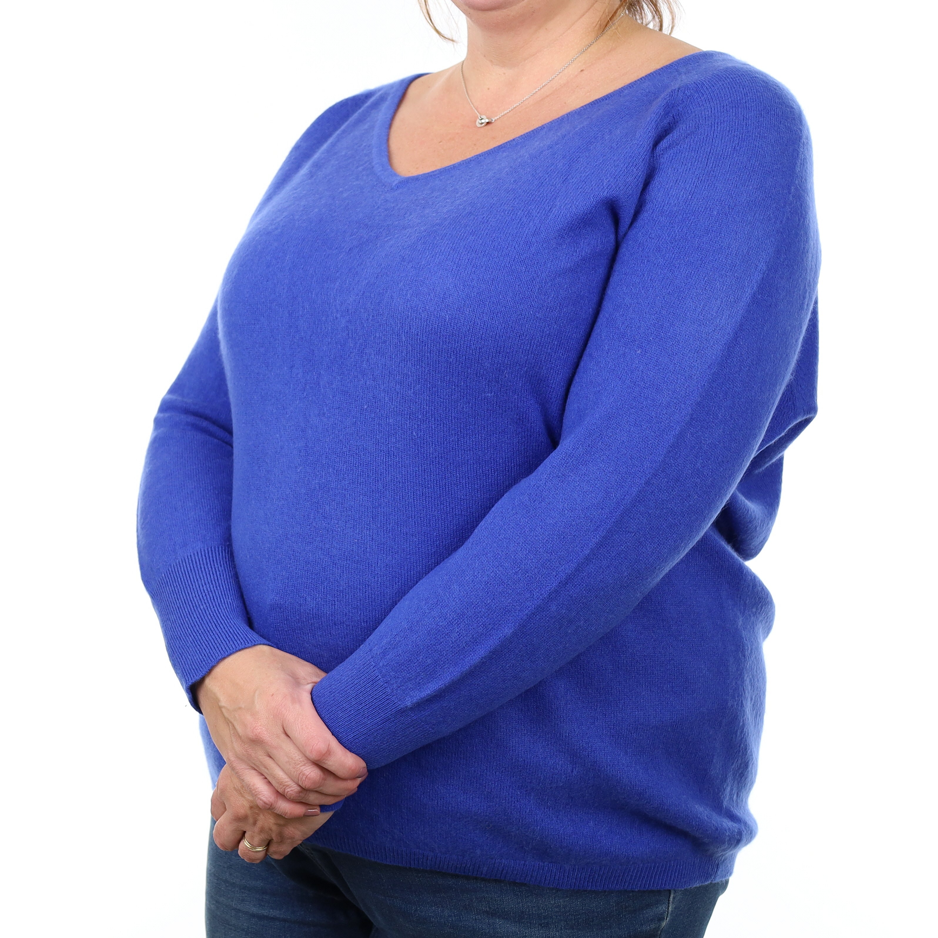 Electric Blue Cashmere V Neck Jumper Extra Large