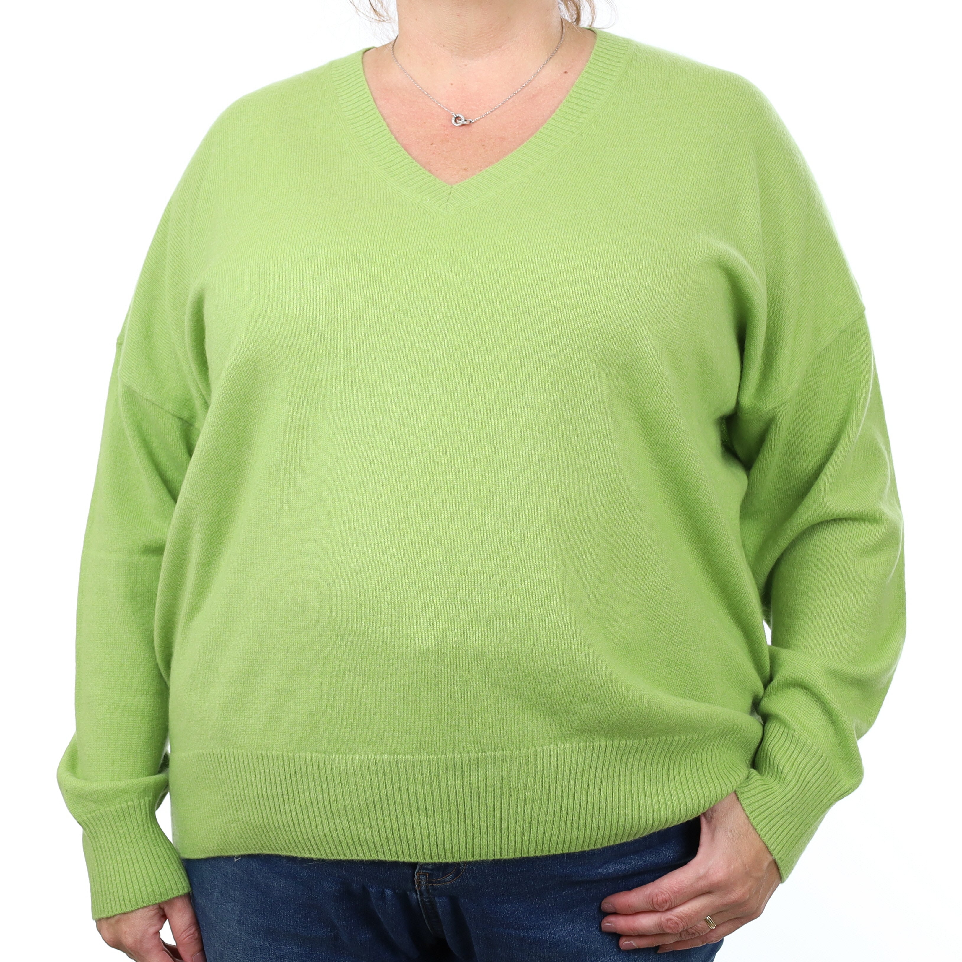 Lime Green Cashmere V Neck Jumper Extra Extra Large