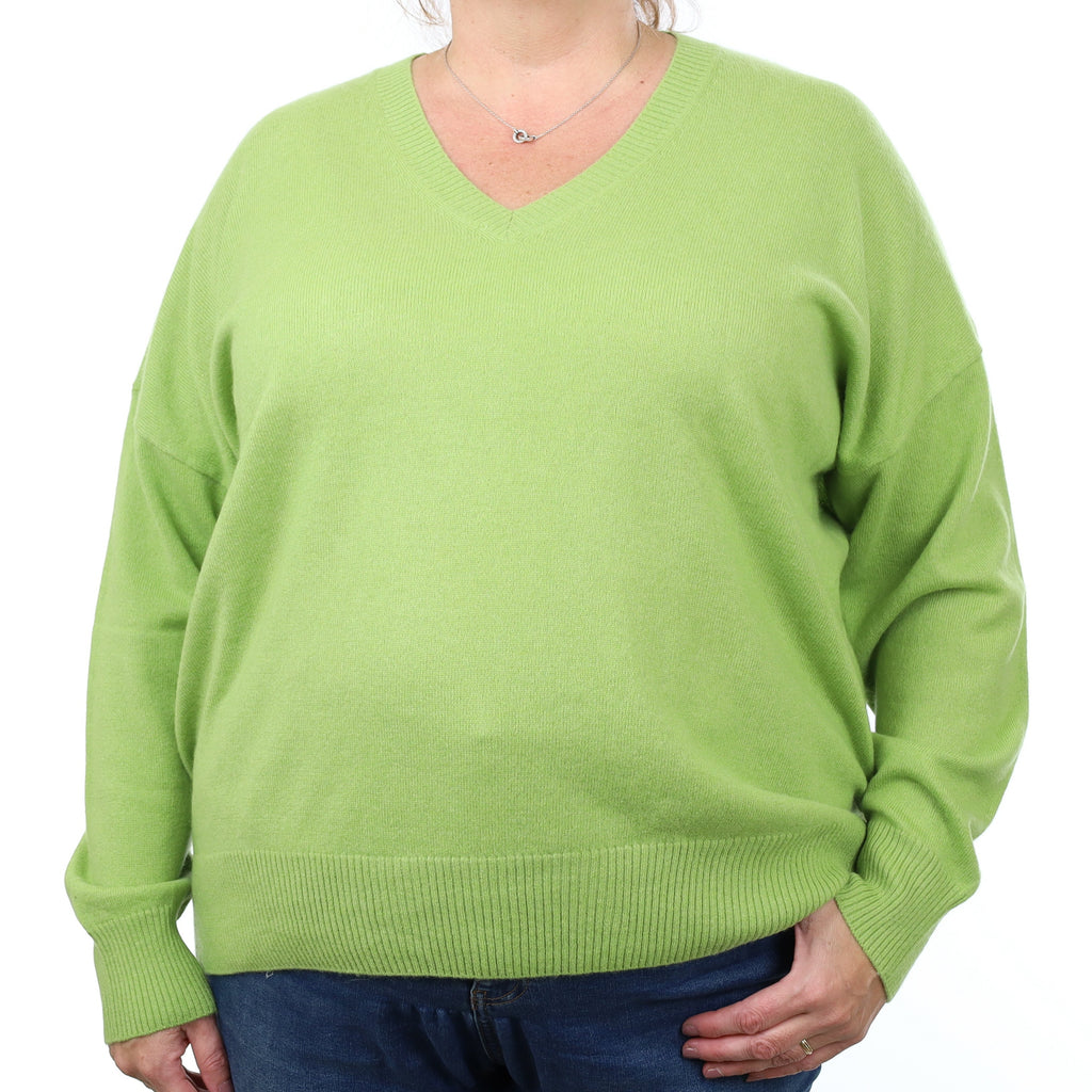 Lime Green Cashmere V Neck Jumper Extra Extra Large