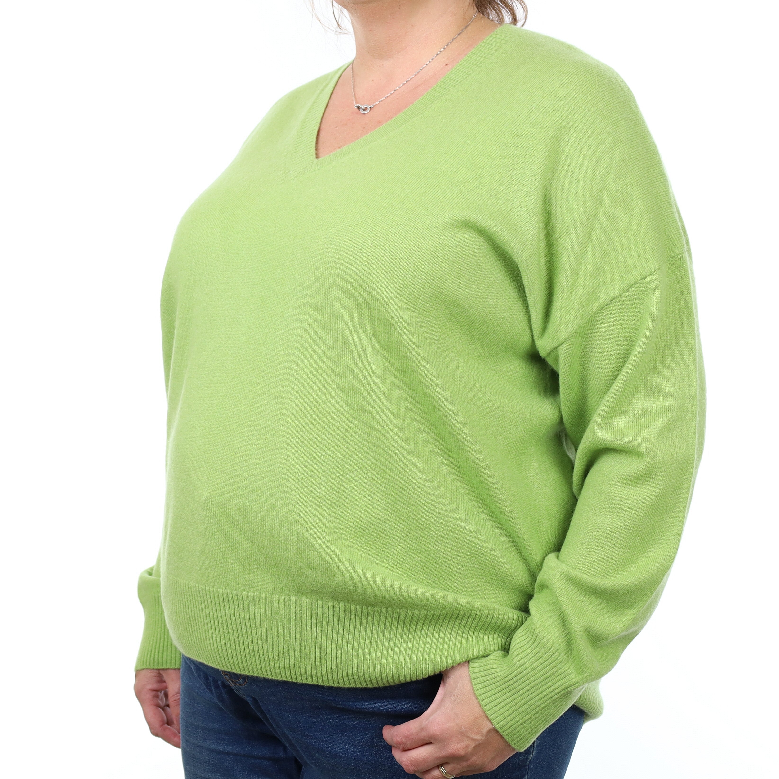 Lime Green Cashmere V Neck Jumper Extra Extra Large