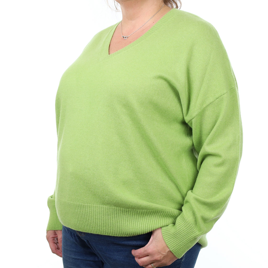 Lime Green Cashmere V Neck Jumper Extra Extra Large