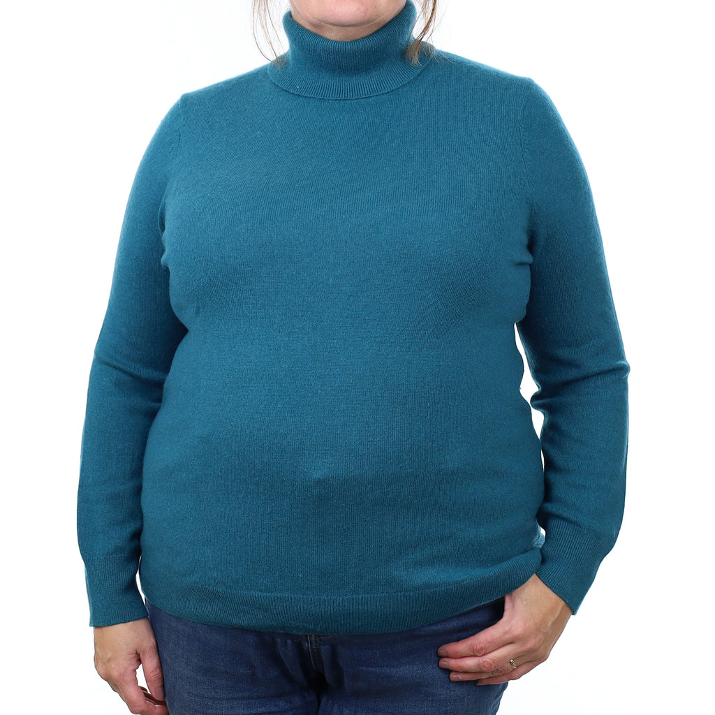 Teal Blue Cashmere Polo Neck Jumper Extra Extra Large