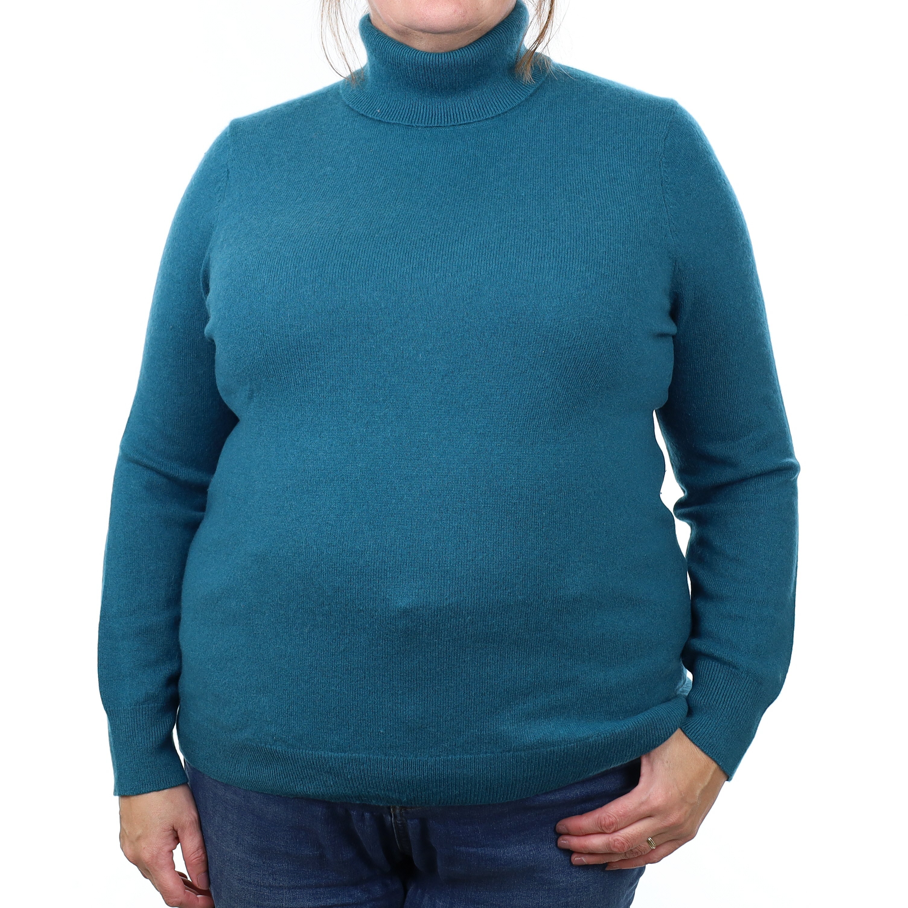 Teal Blue Cashmere Polo Neck Jumper Extra Extra Large