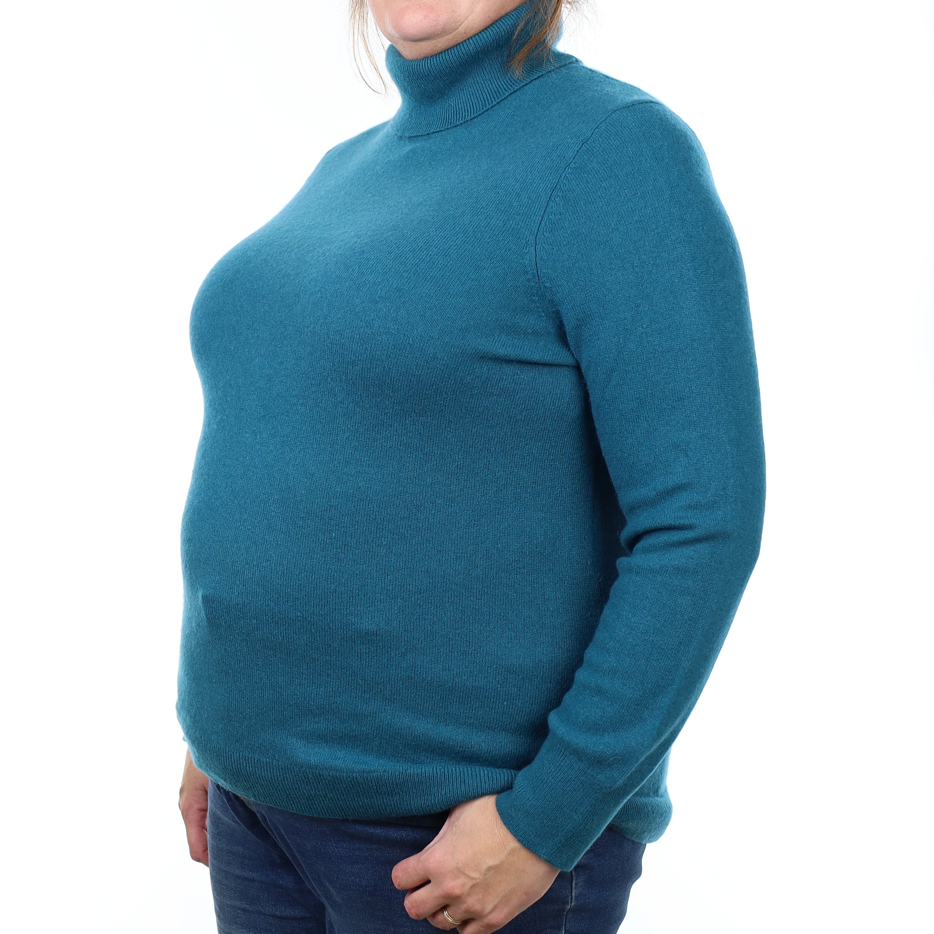 Teal Blue Cashmere Polo Neck Jumper Extra Extra Large