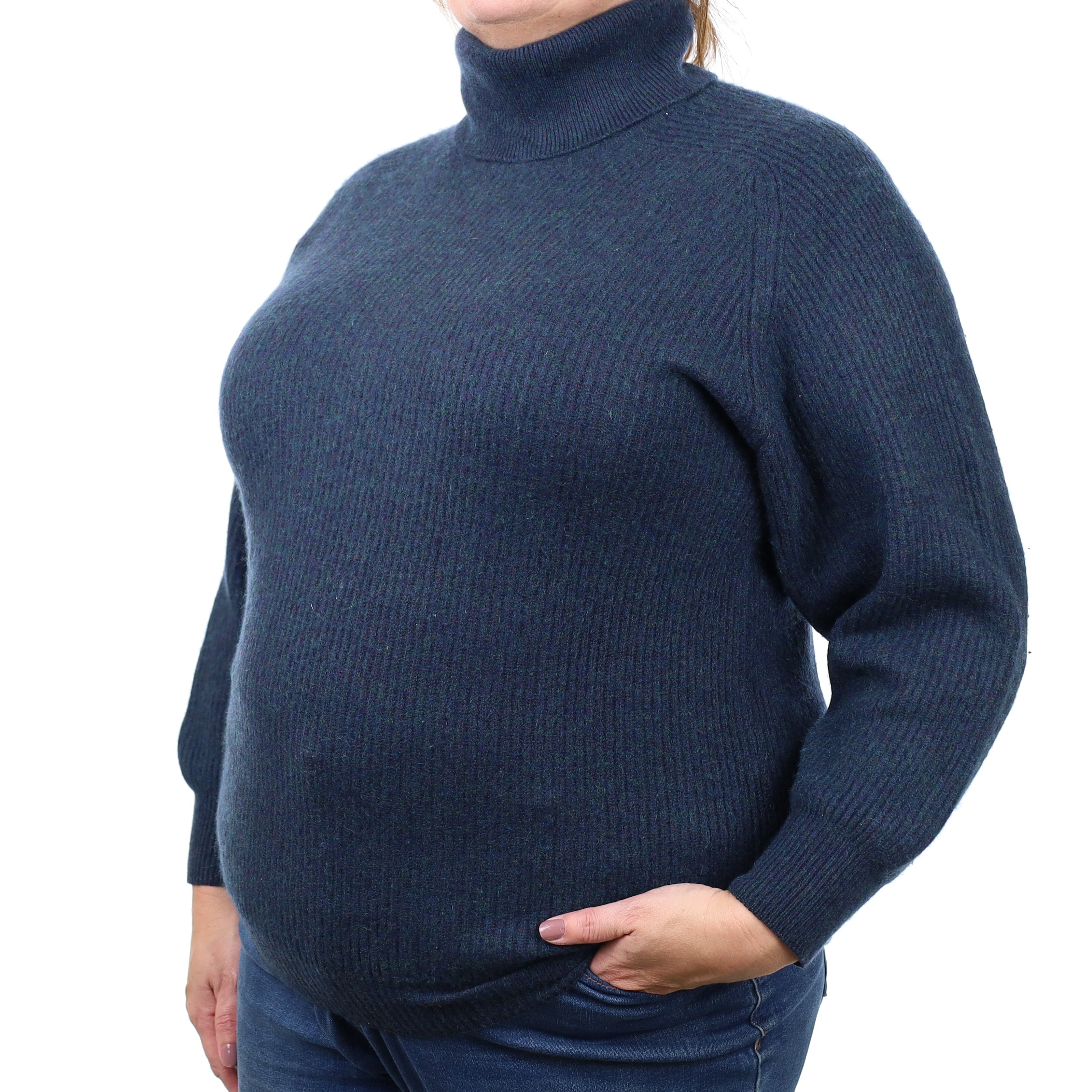 Scottish Petrol Blue Marl Cashmere Polo Neck Jumper Extra Large