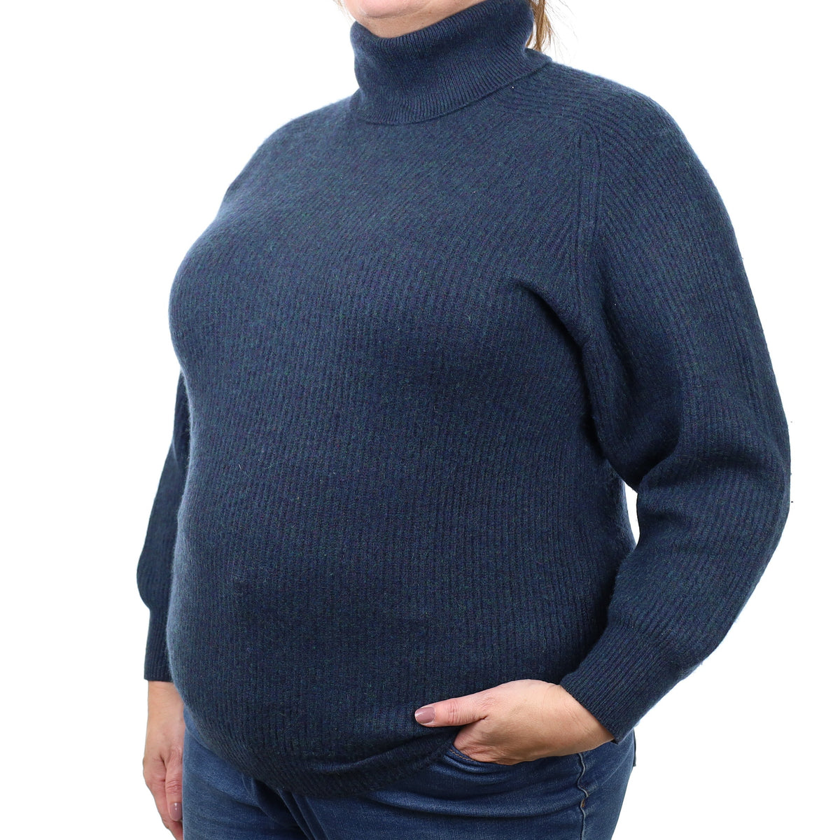 Scottish Petrol Blue Marl Cashmere Polo Neck Jumper Extra Large