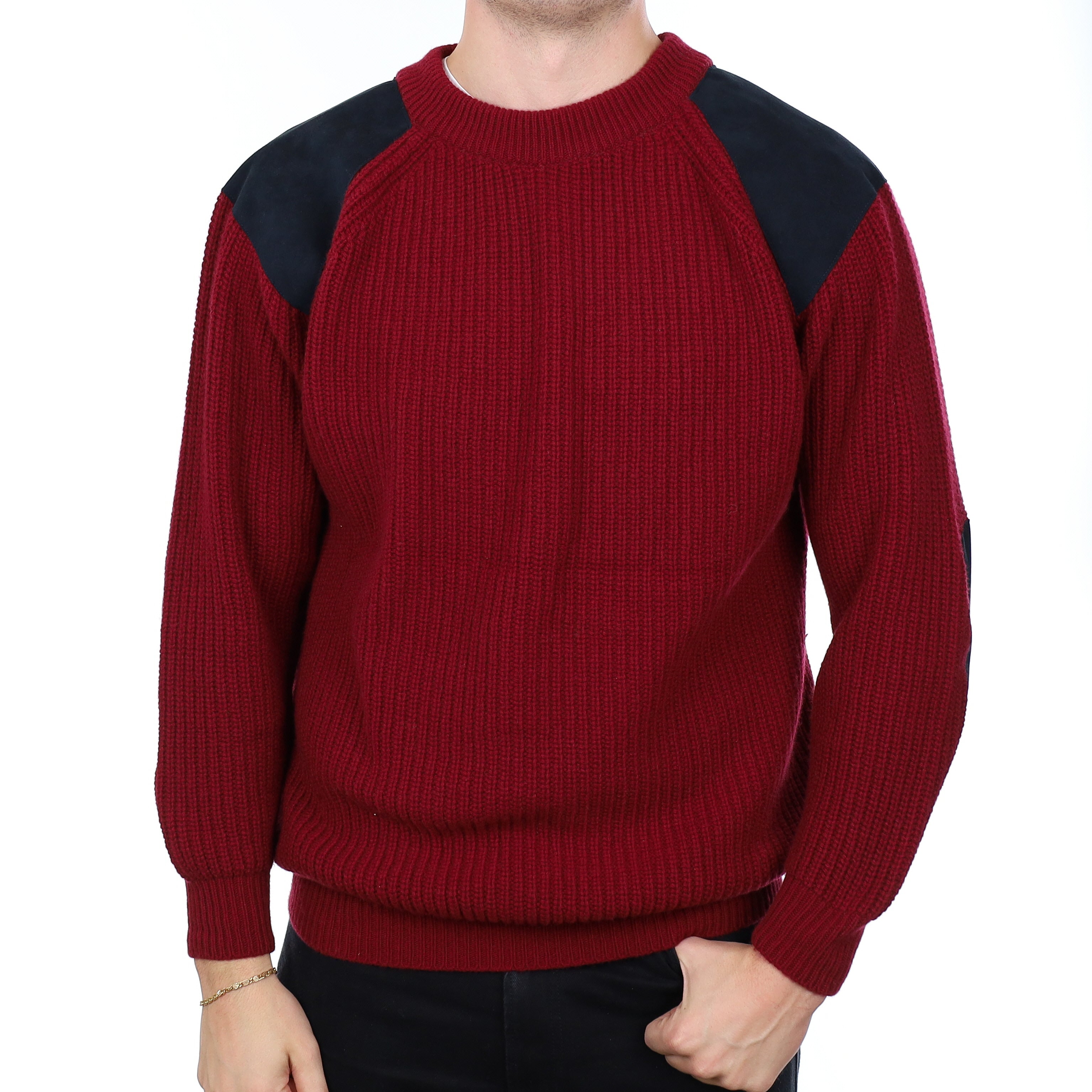Men's Brand New Scottish Burgundy  Fisherman’s Style Cashmere Crew Neck Jumper XL