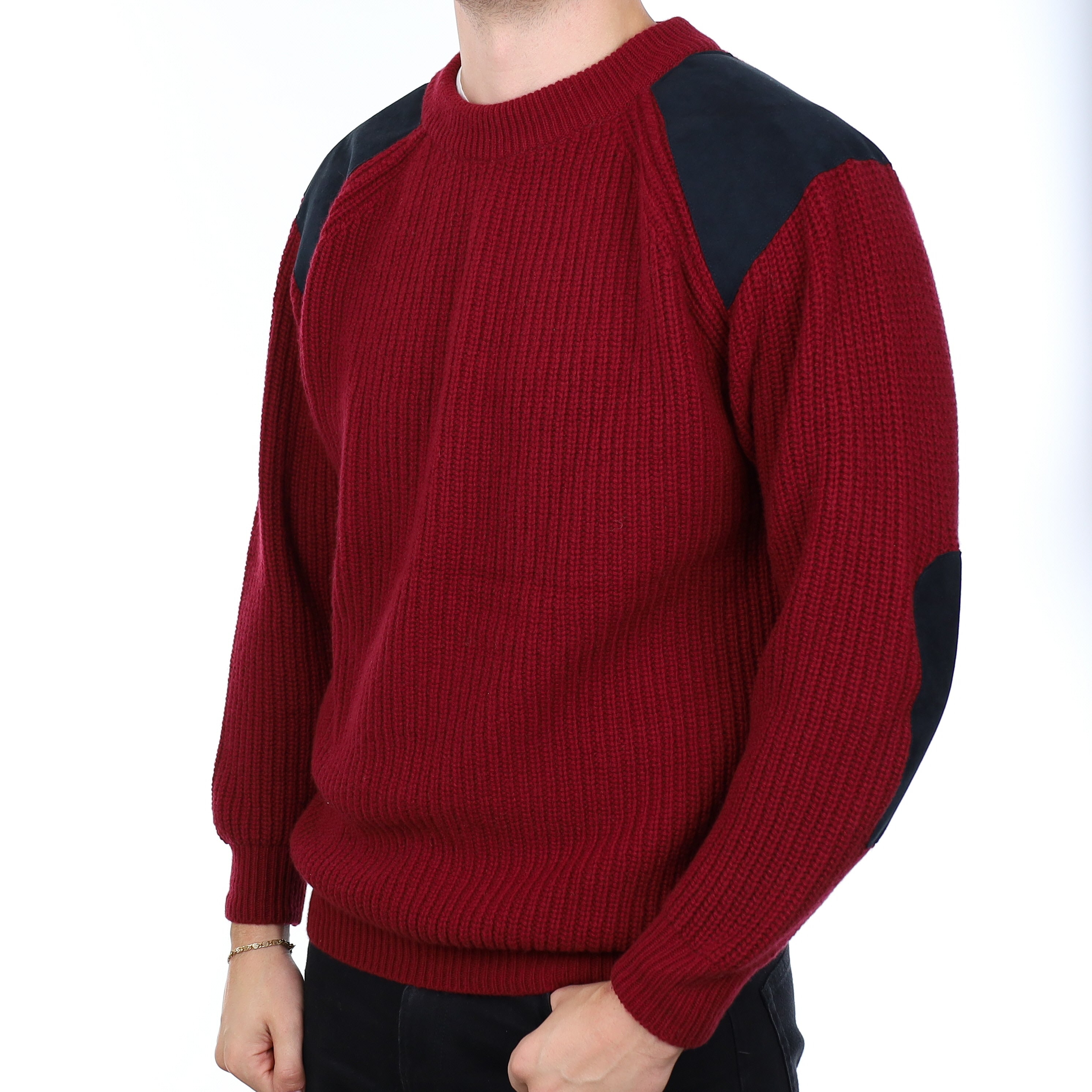 Men's Brand New Scottish Burgundy  Fisherman’s Style Cashmere Crew Neck Jumper XL