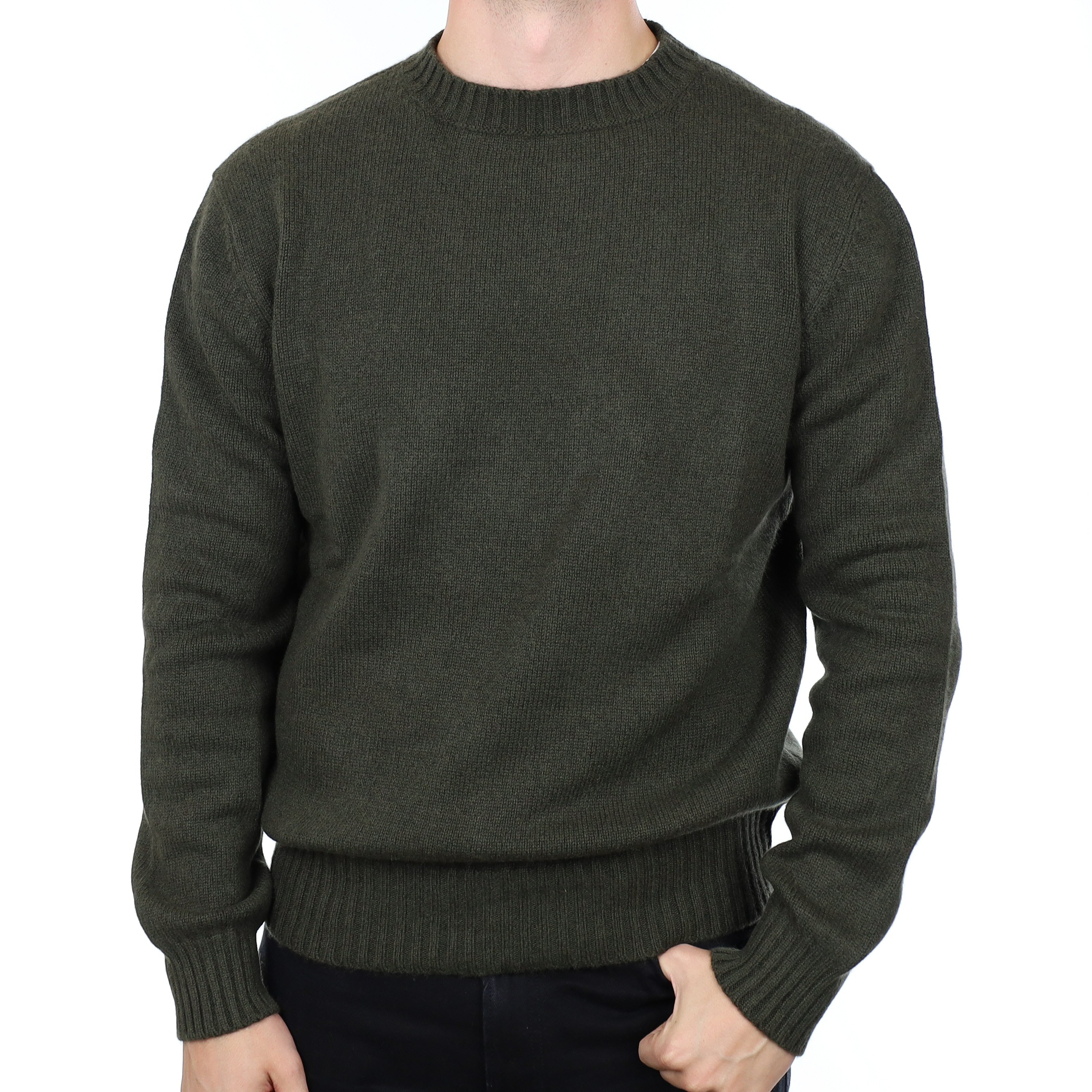 Men's Brand New Scottish Khaki Green Cashmere Crew Neck Jumper XL