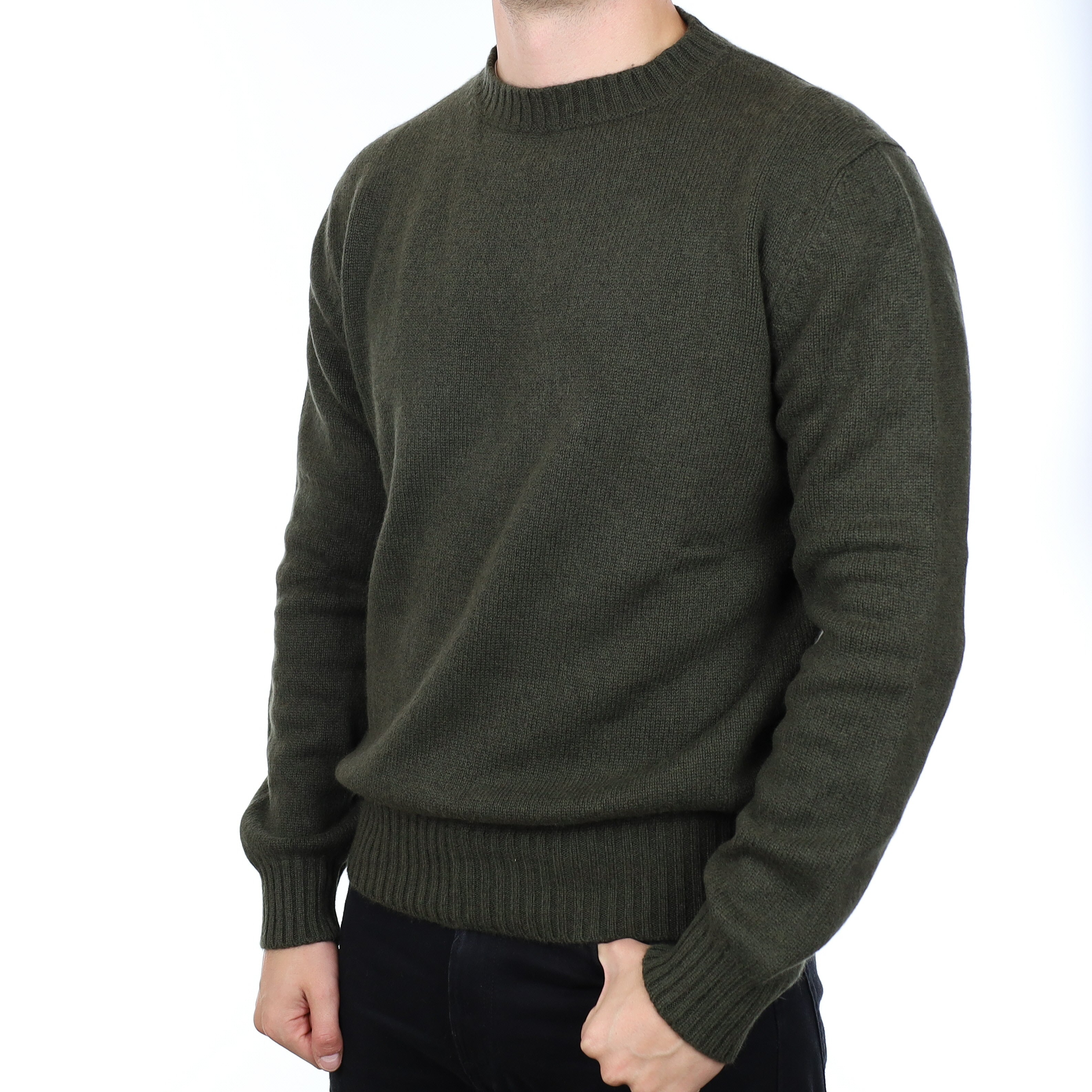Men's Brand New Scottish Khaki Green Cashmere Crew Neck Jumper XL