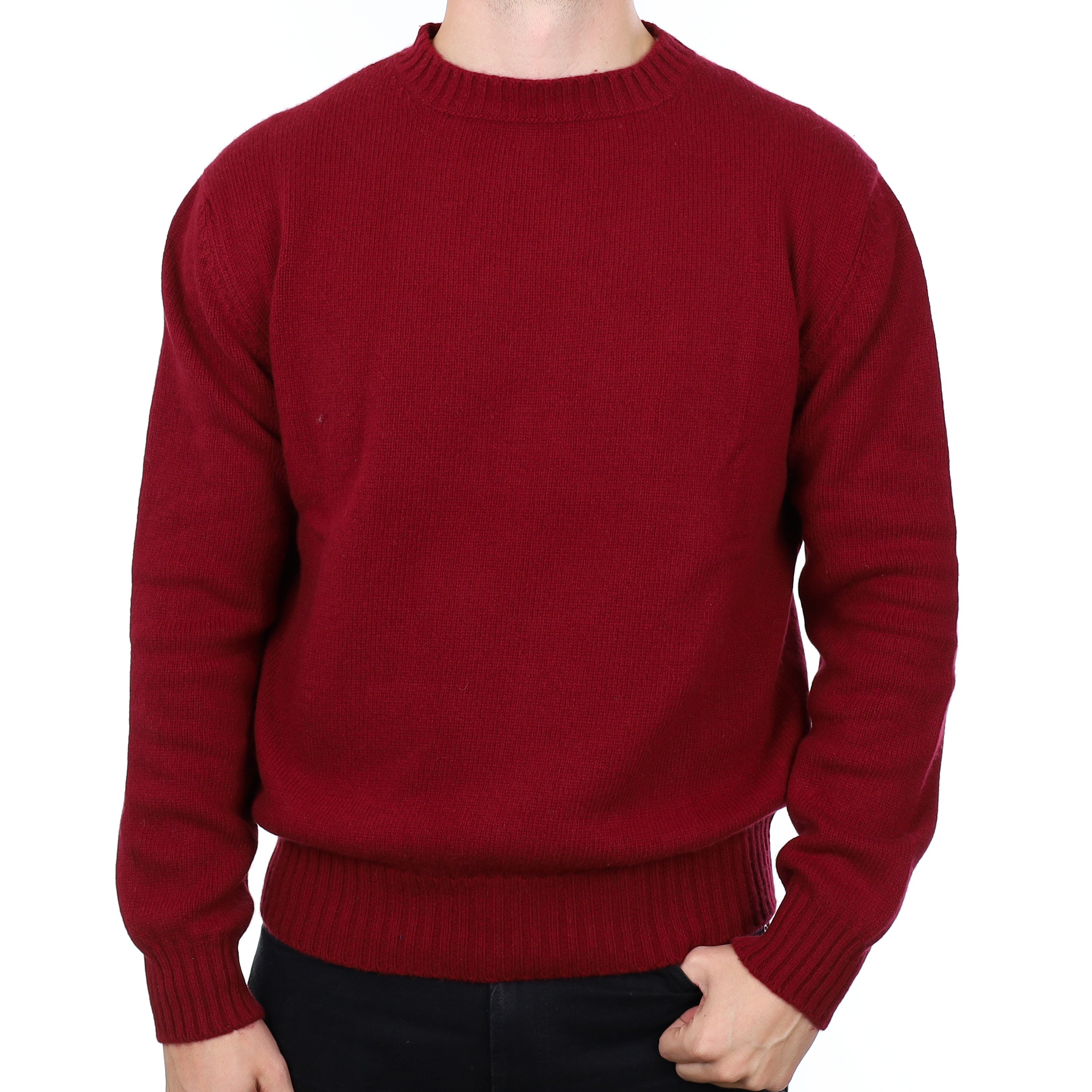 Men's Brand New Scottish Burgundy Heavy Knit Cashmere Crew Neck Jumper XL