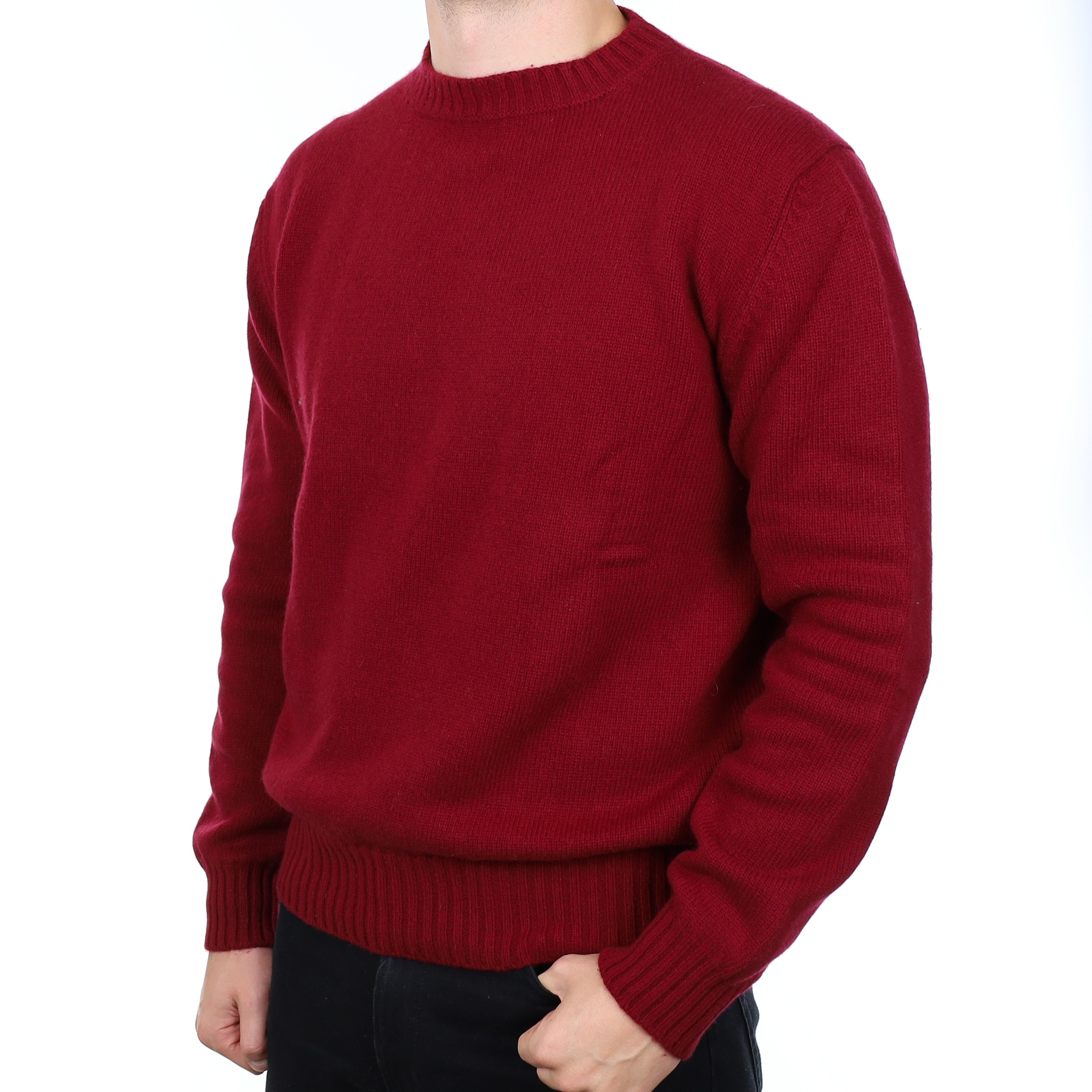 Men's Brand New Scottish Burgundy Heavy Knit Cashmere Crew Neck Jumper XL
