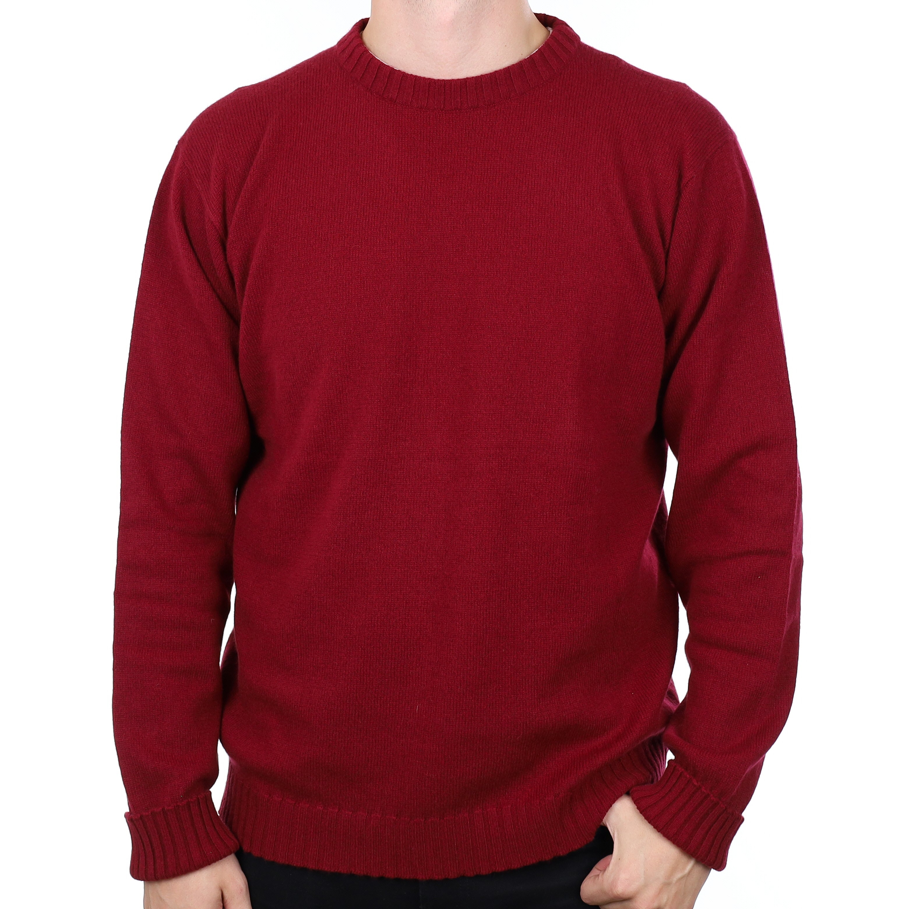 Men's Brand New Scottish Burgundy Cashmere Crew Neck Jumper XL