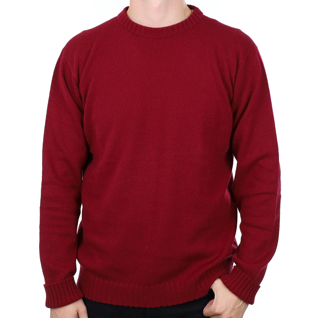 Men's Brand New Scottish Burgundy Cashmere Crew Neck Jumper XL