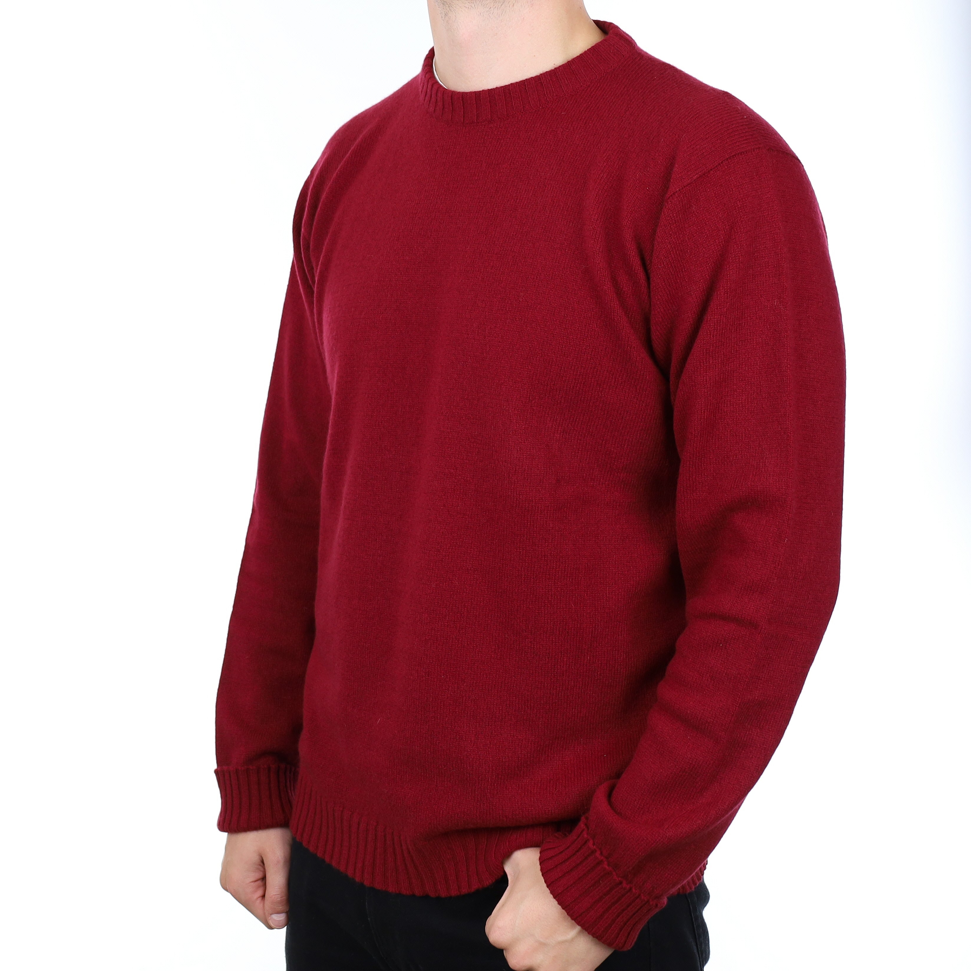 Men's Brand New Scottish Burgundy Cashmere Crew Neck Jumper XL