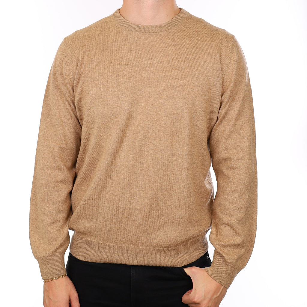 Men's Caramel Cashmere Crew Neck Jumper XL