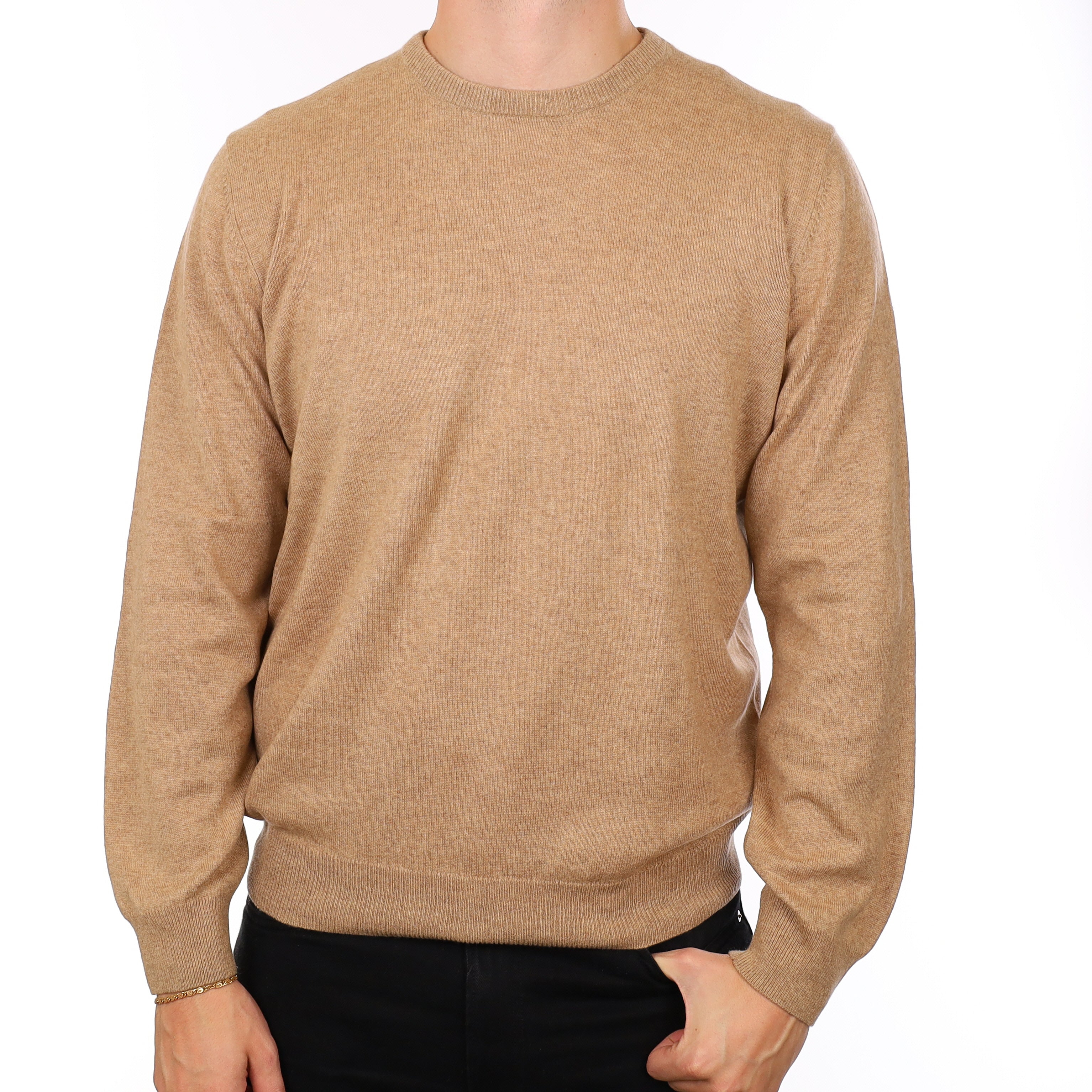 Men's Caramel Cashmere Crew Neck Jumper XL